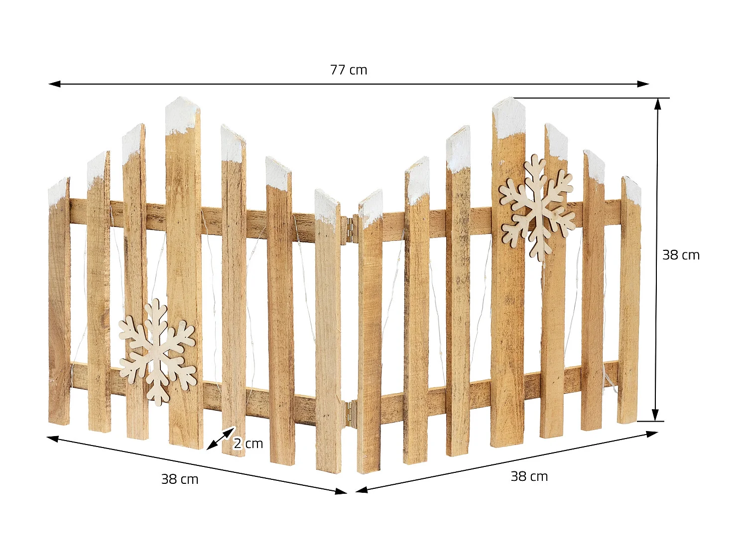 ECD Germany Staccionata natalizia 77x38 cm con 30 LED bianco caldo, in legno naturale, mini recinzione da giardino, steccato decorativo per Natale