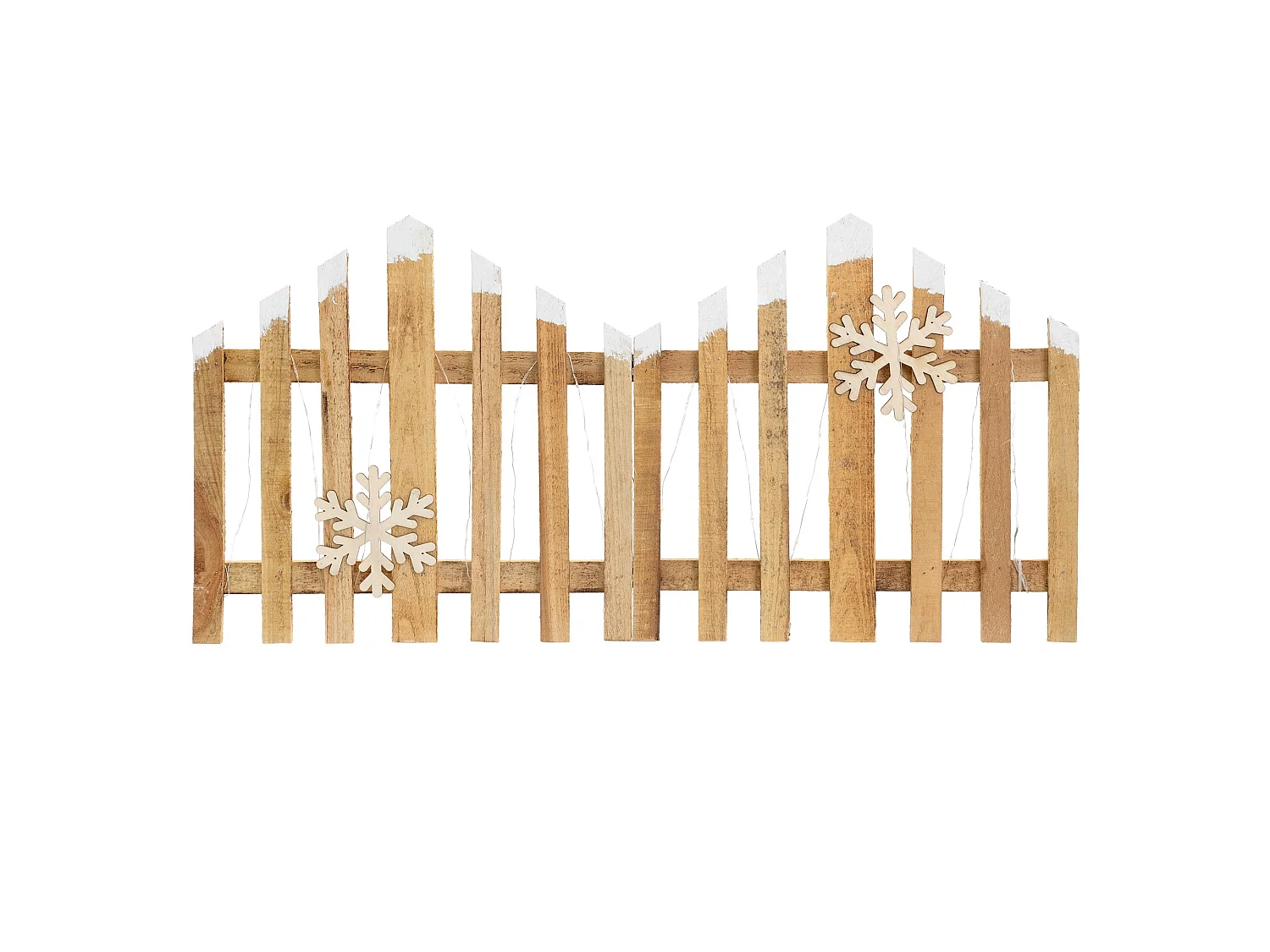 ECD Germany Staccionata natalizia 77x38 cm con 30 LED bianco caldo, in legno naturale, mini recinzione da giardino, steccato decorativo per Natale