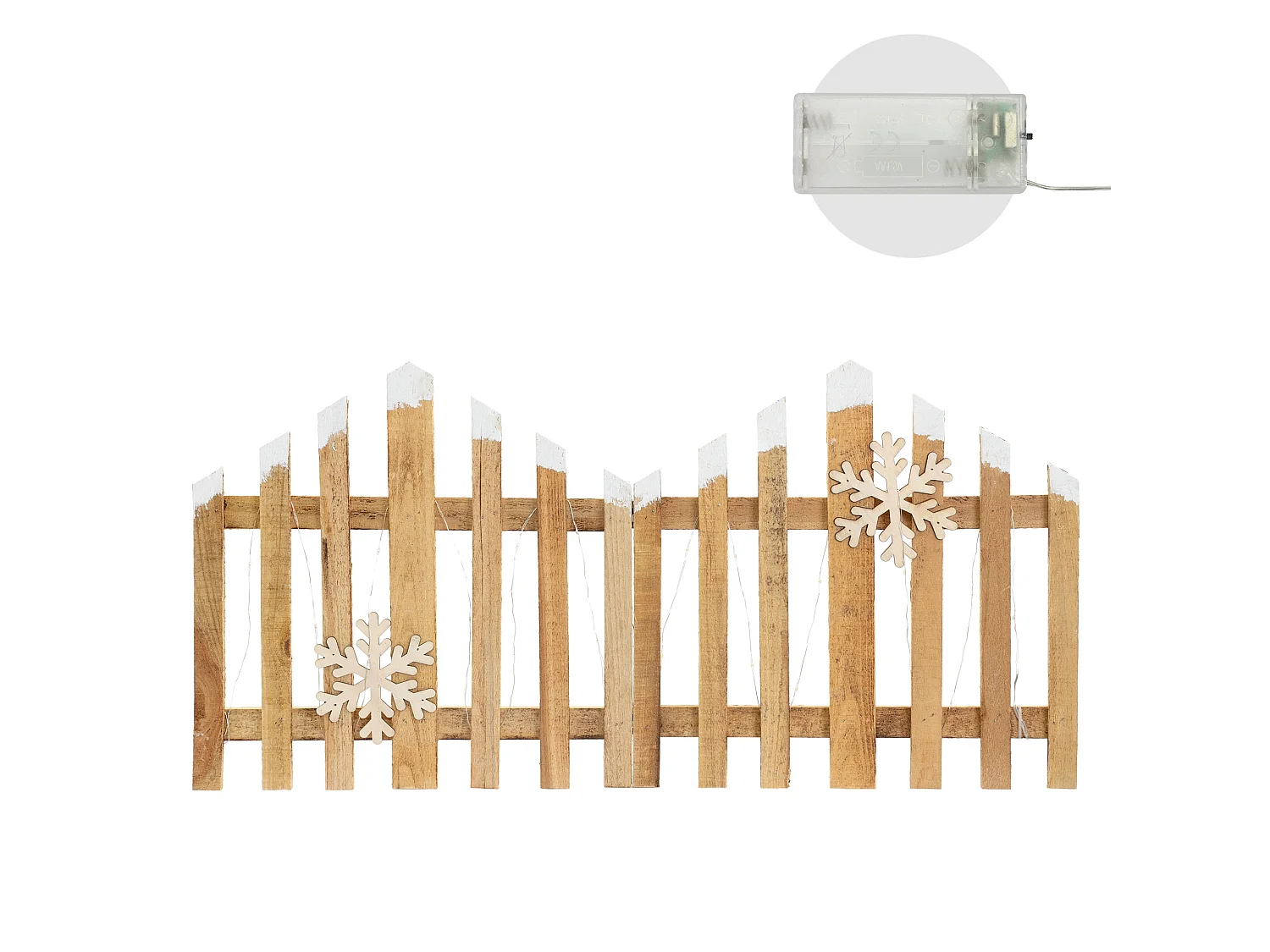 ECD Germany Staccionata natalizia 77x38 cm con 30 LED bianco caldo, in legno naturale, mini recinzione da giardino, steccato decorativo per Natale