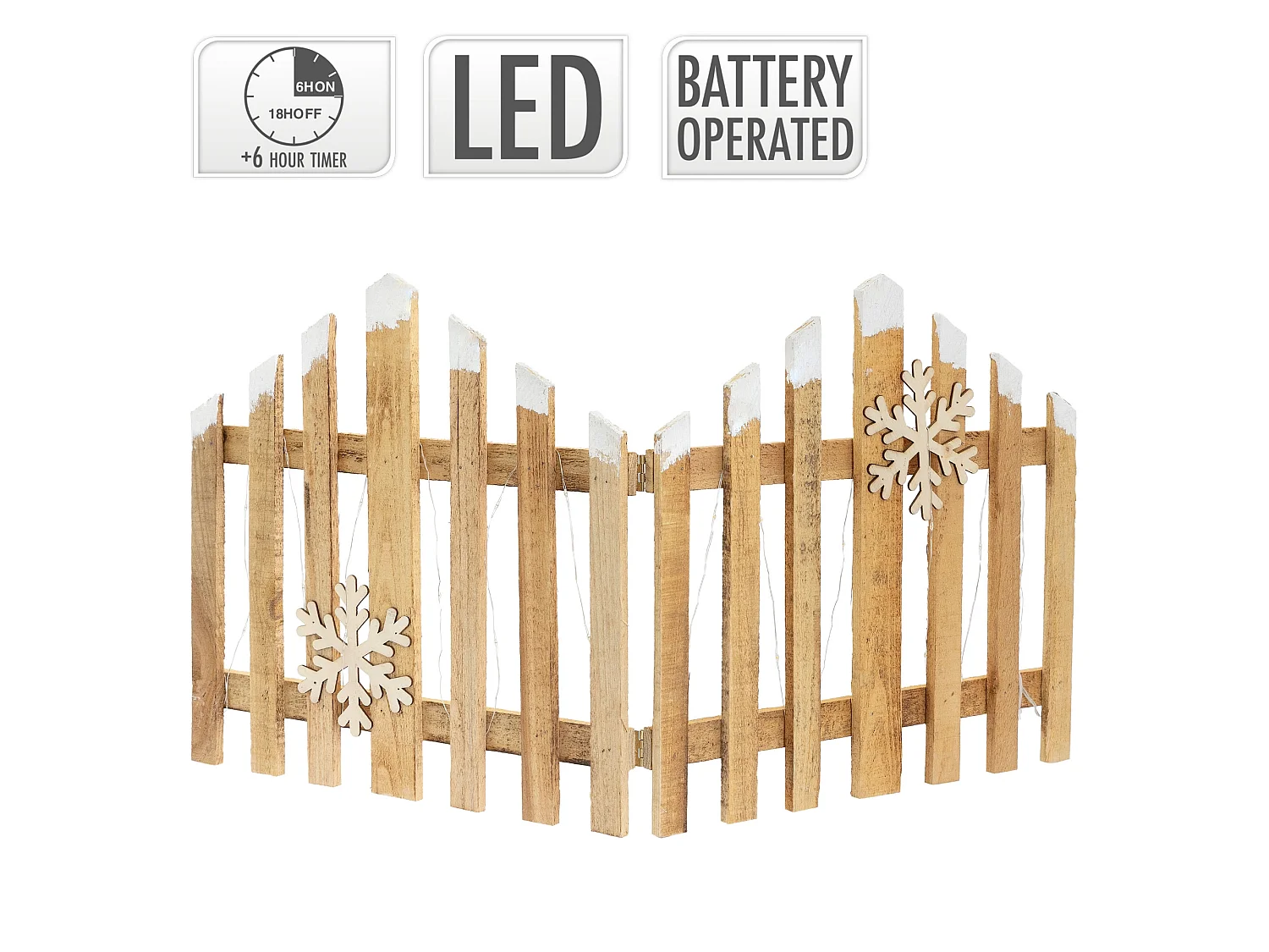 ECD Germany Staccionata natalizia 77x38 cm con 30 LED bianco caldo, in legno naturale, mini recinzione da giardino, steccato decorativo per Natale