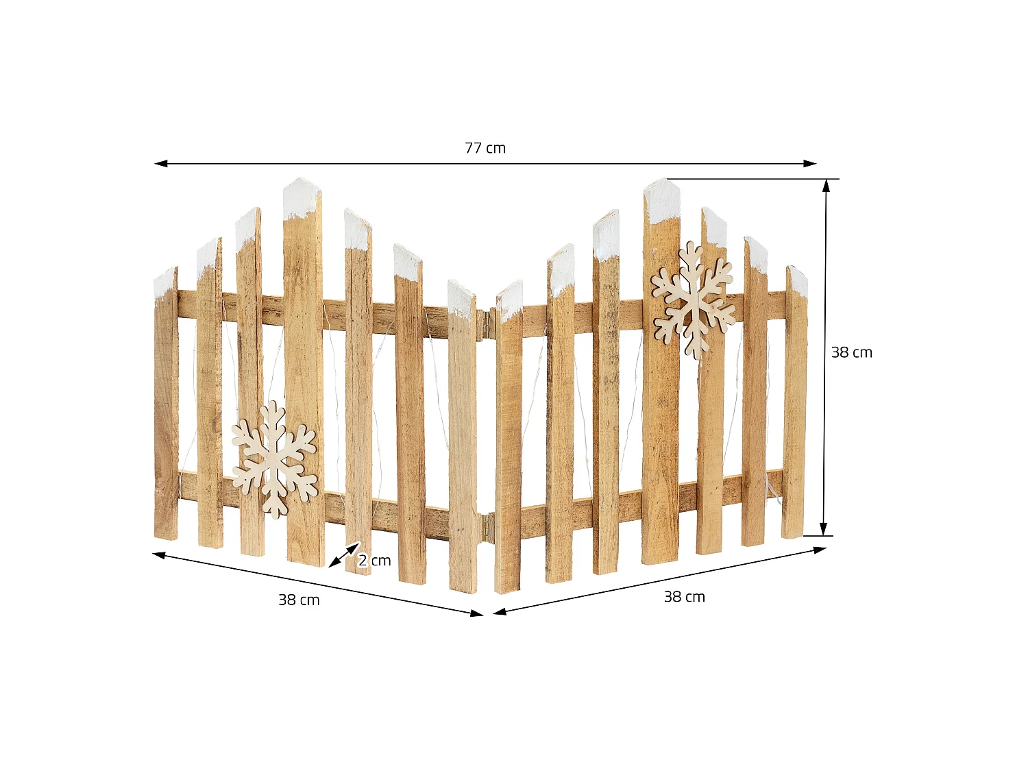 ECD Germany Staccionata natalizia 77x38 cm con 30 LED bianco caldo, in legno naturale, mini recinzione da giardino, steccato decorativo per Natale
