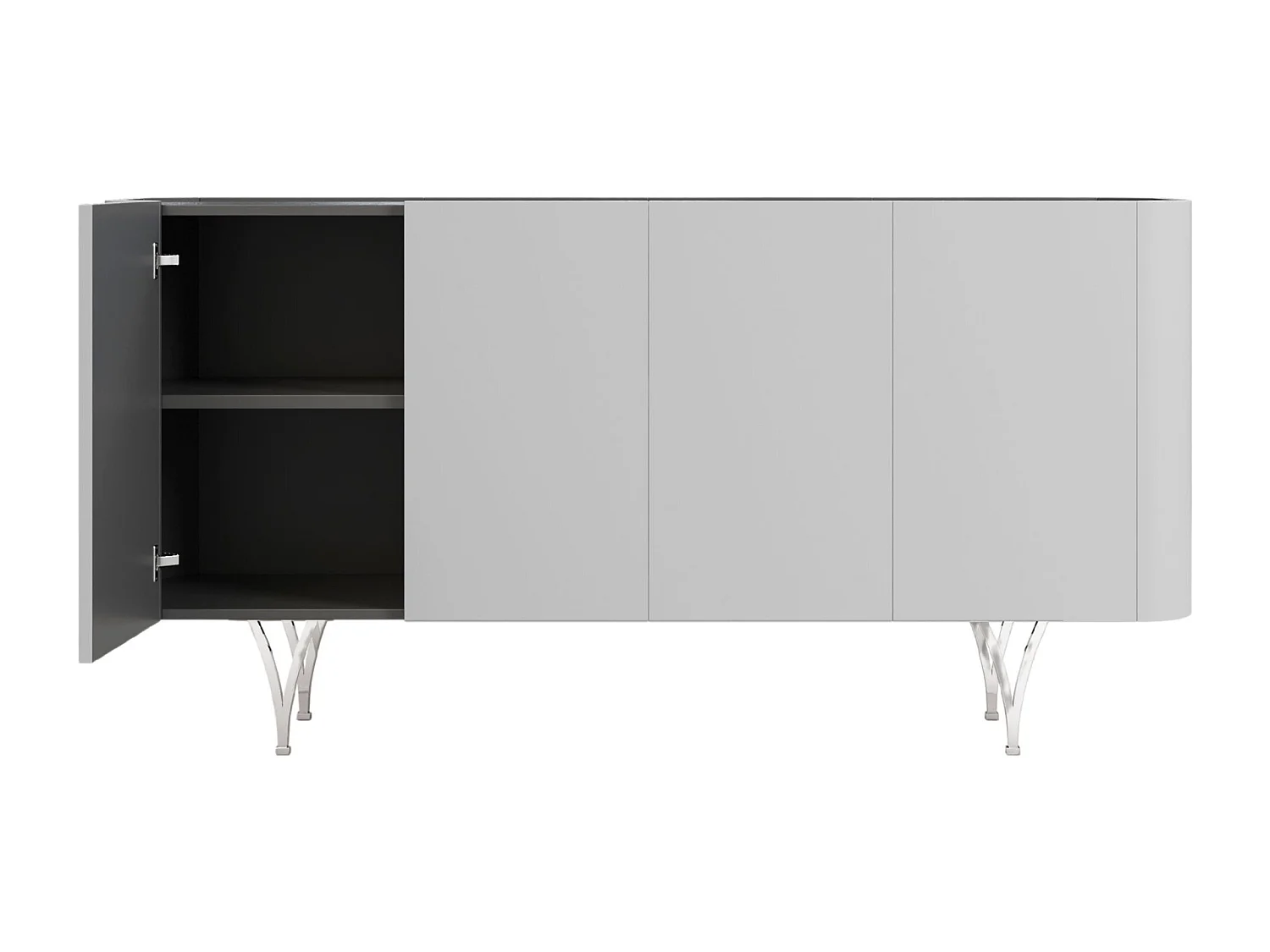 Sideboard Monza, grau/schwarz, silberne beine