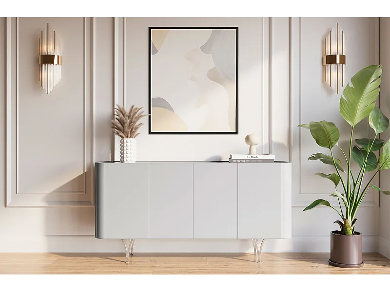 Commode moderne grise Dancan MONZA avec pieds argentés – largeur 160 cm