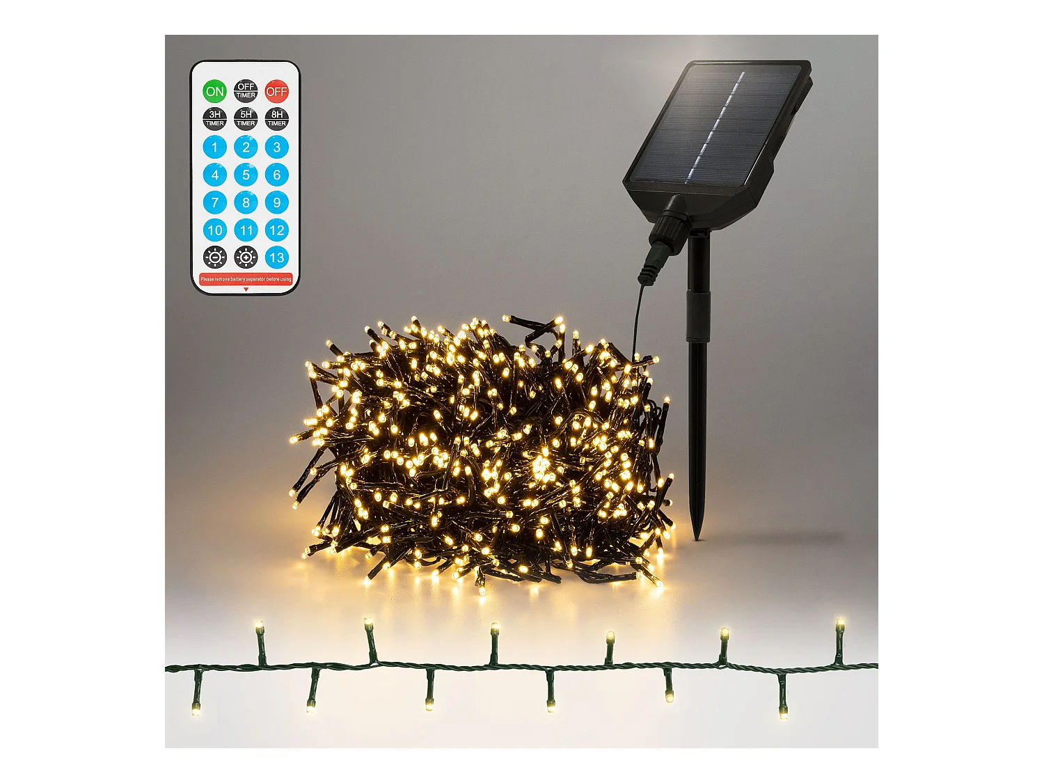 Świąteczne oświetlenie LED solarne Łańcuch świetlny 13 trybów Dekoracje świąteczne na zewnątrz Timer