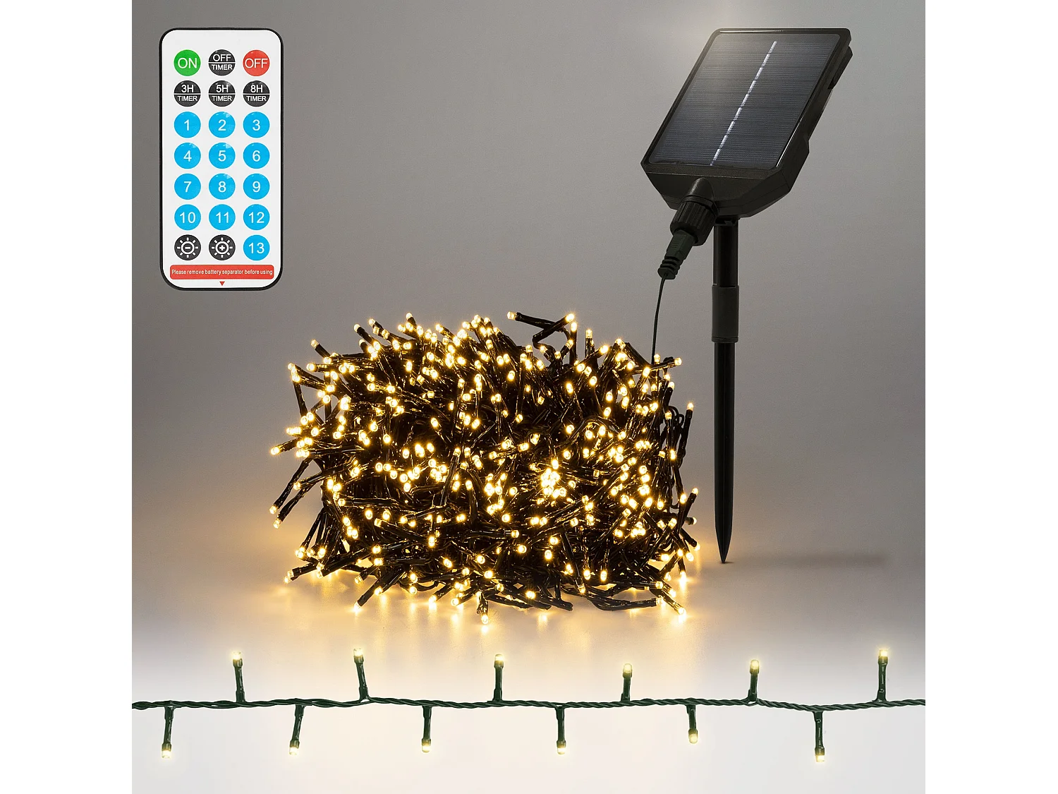 ECD Germany Solar Lichterkette Aussen 11m, 560 LED, Warmweiß, Weihnachtsbeleuchtung, Wasserfest, 13 Modi, Timer, Solarlichterkette Außenlichterkette