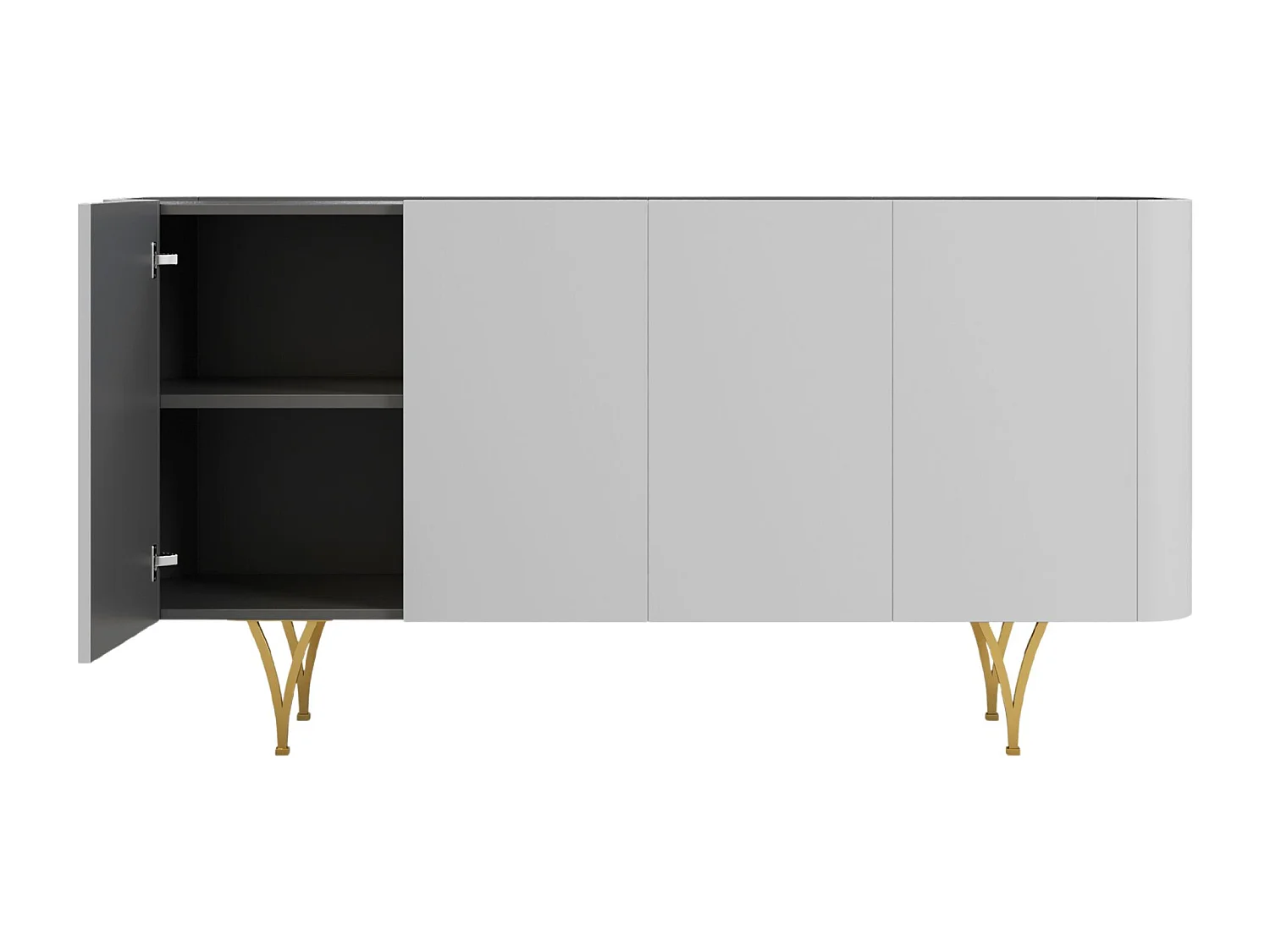 Sideboard Monza, grau/schwarz, goldene beine