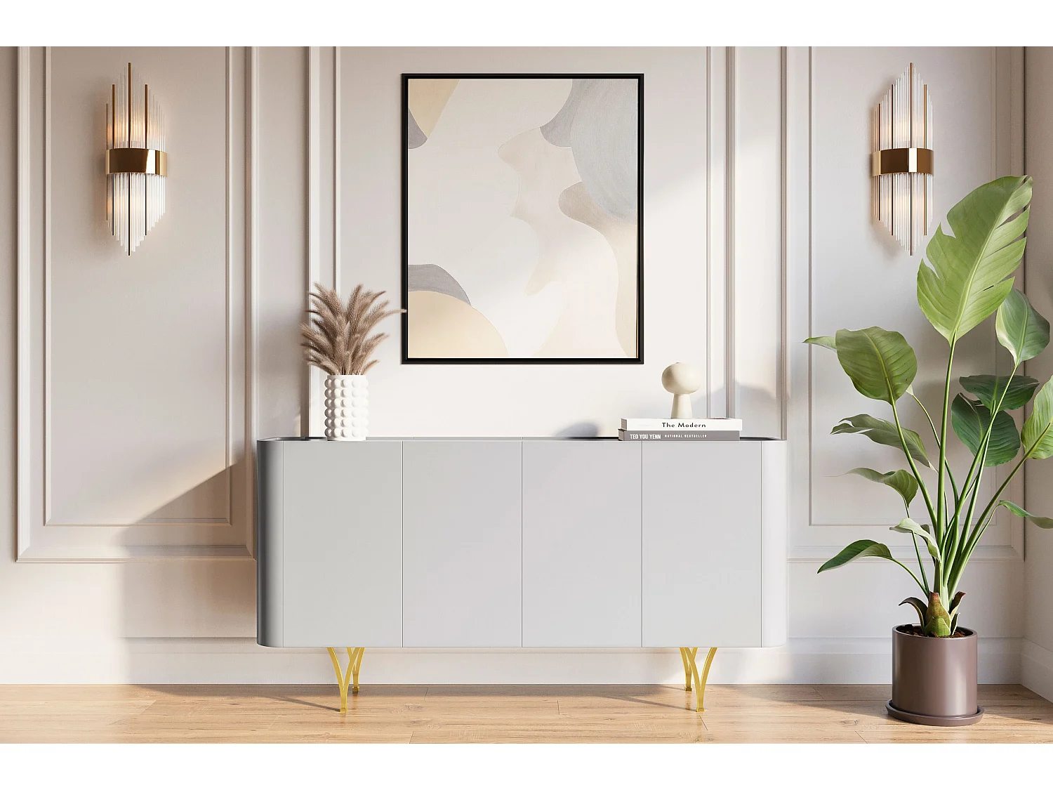 Sideboard Monza, grau/schwarz, goldene beine
