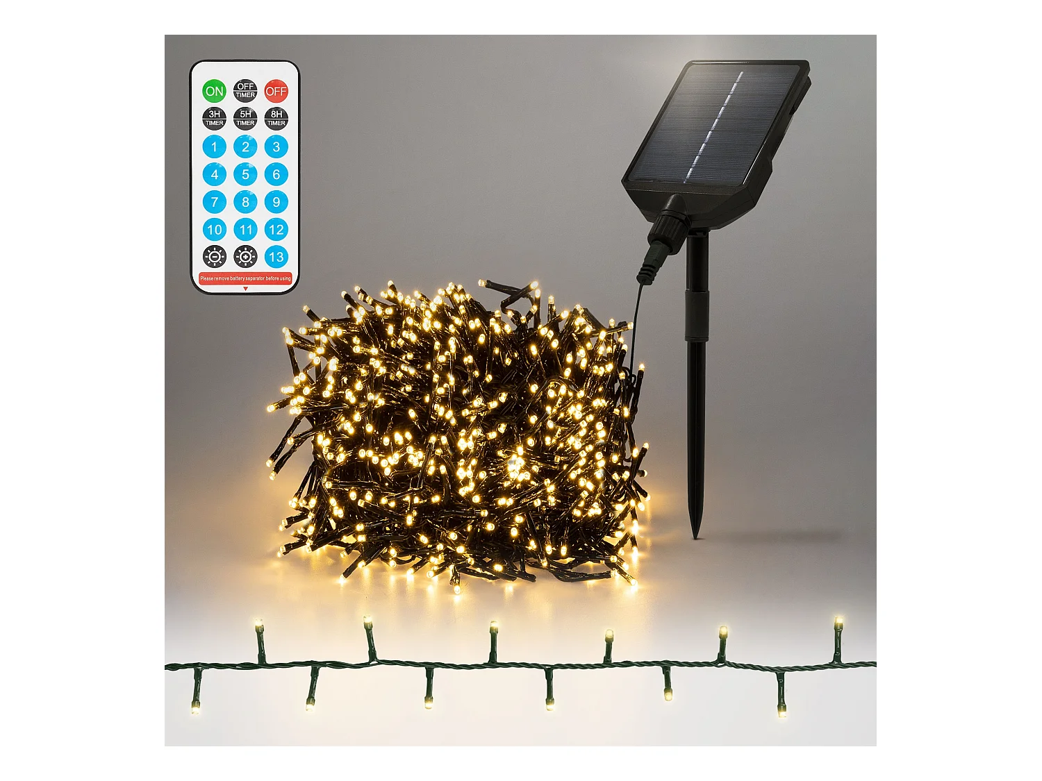 ECD Germany Catena luminosa solare 16m 800LED bianco caldo, impermeabile, 13 modalità, luci da giardino, illuminazione esterno per Natale, terrazza