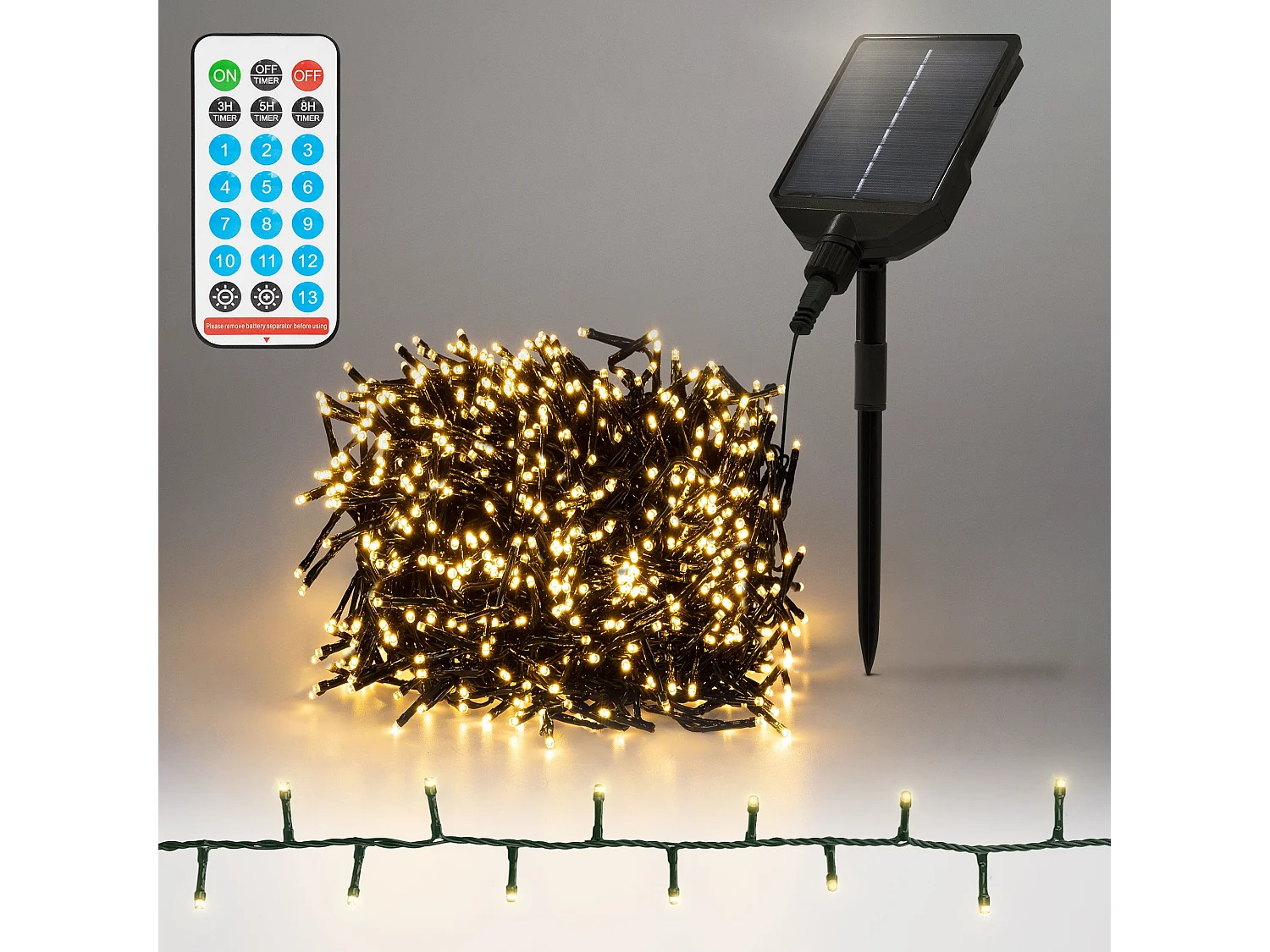 Świąteczne oświetlenie LED solarne Łańcuch świetlny 13 trybów Dekoracje świąteczne na zewnątrz Timer