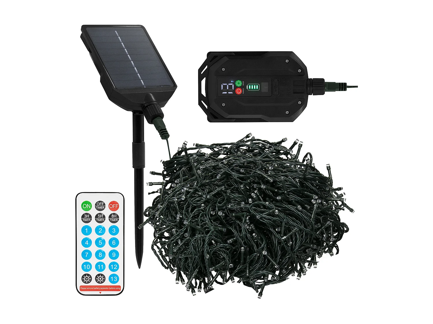 Świąteczne oświetlenie LED solarne Łańcuch świetlny 13 trybów Dekoracje świąteczne na zewnątrz Timer
