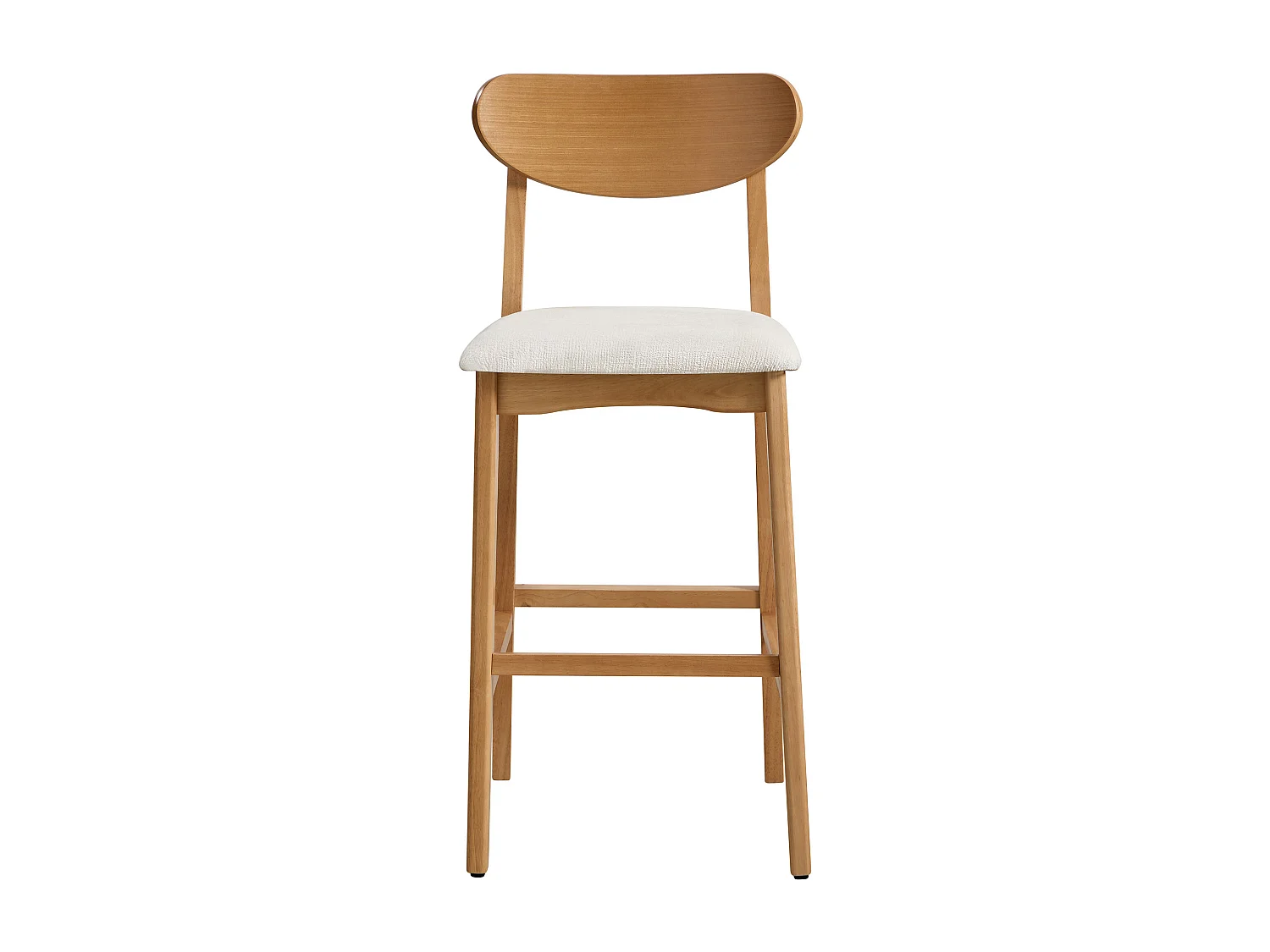 Lot de 2 tabourets en tissu texturé et bois d'hévéa naturel - Crème - LERANIA