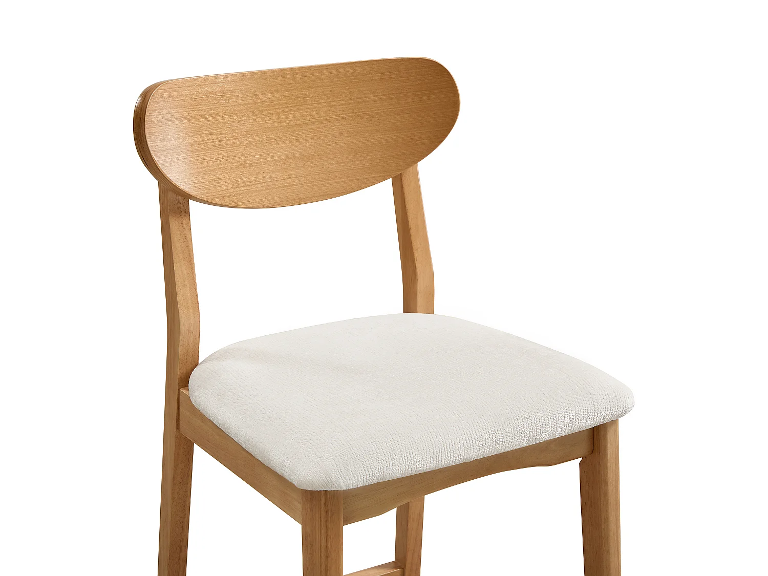 Lot de 2 tabourets en tissu texturé et bois d'hévéa naturel - Crème - LERANIA