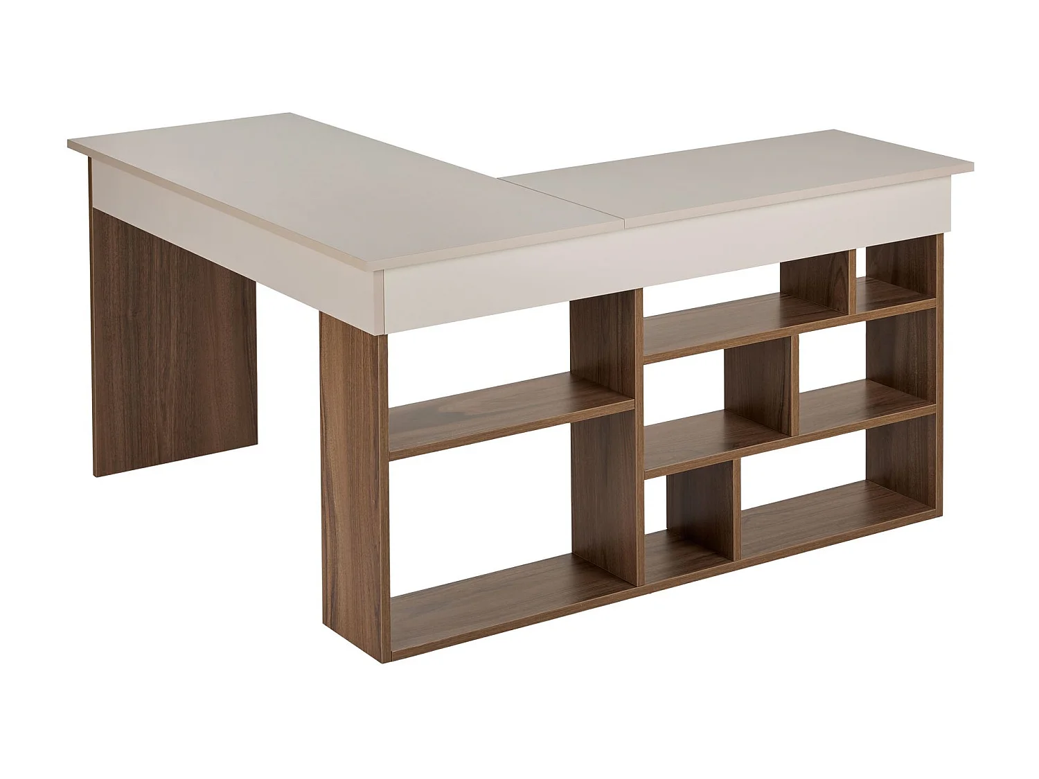 Bureau d'angle avec rangements - Coloris : Beige et naturel foncé - LILEUL