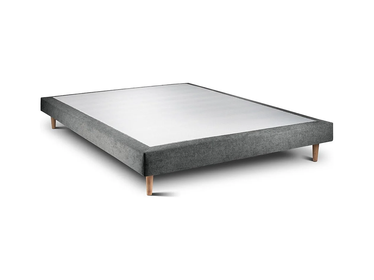 Lit 160x200cm avec tête de lit capitonnée tissu et sommier tapissier gris anthracite - Hauteur totale : 29cm