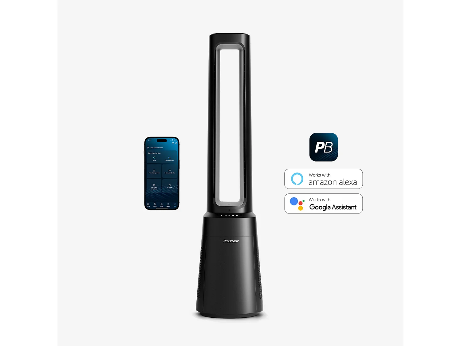 Ventilateur colonne sans pales premium OmniAir 41" avec purificateur d’air et contrôle via application