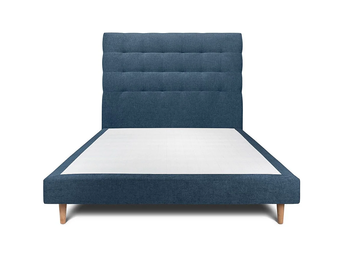 Lit 160x200cm avec tête de lit capitonnée tissu et sommier tapissier Bleu - Hauteur totale : 29cm