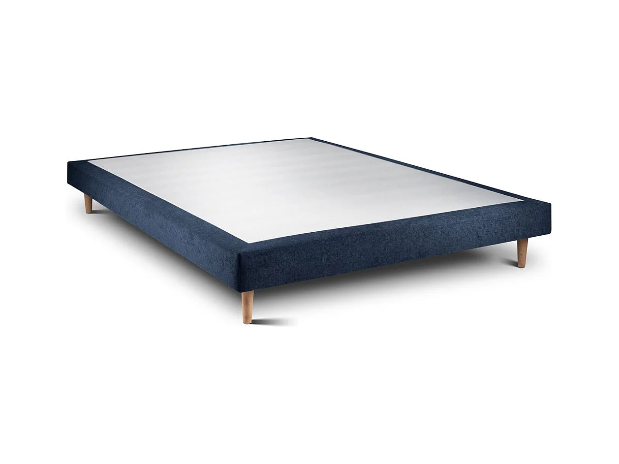 Lit 160x200cm avec tête de lit capitonnée tissu et sommier tapissier Bleu - Hauteur totale : 29cm