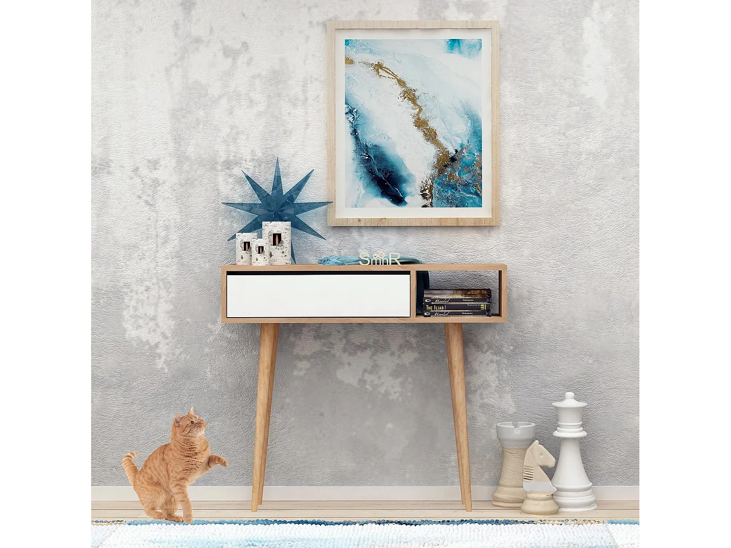 Aparador moderno de 2 níveis – 100 cm – carvalho e branco – madeira