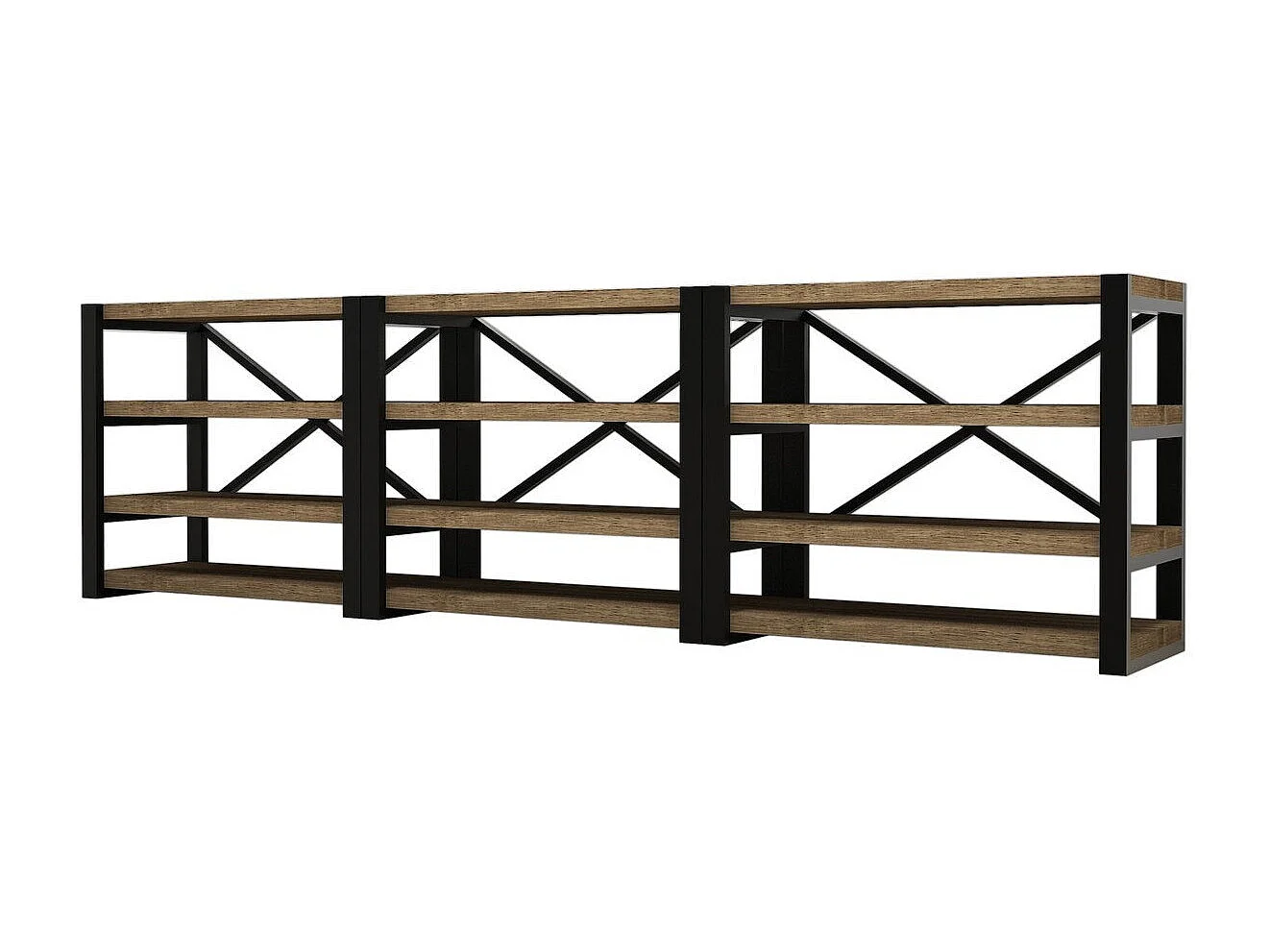 Aparador Industrial – 210 x 58,5 x 32 cm – Nogueira e Preto – Painéis de Partículas com Revestimento em Melamina