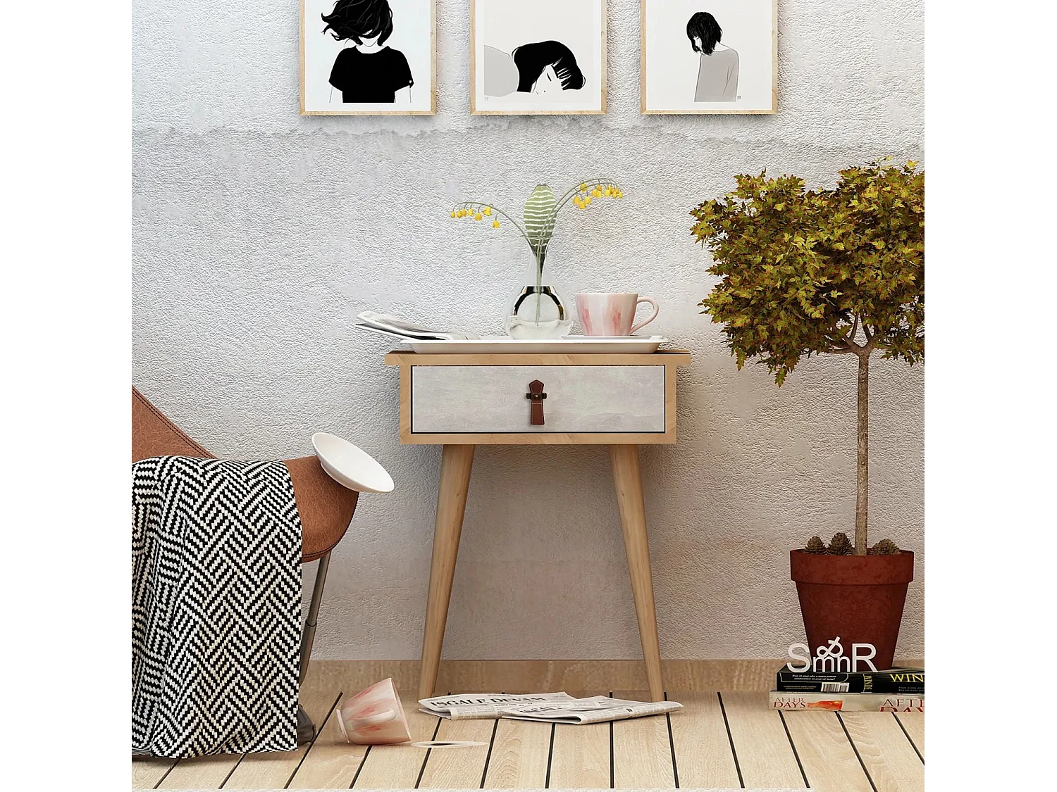 Consola Astava color roble Blanco