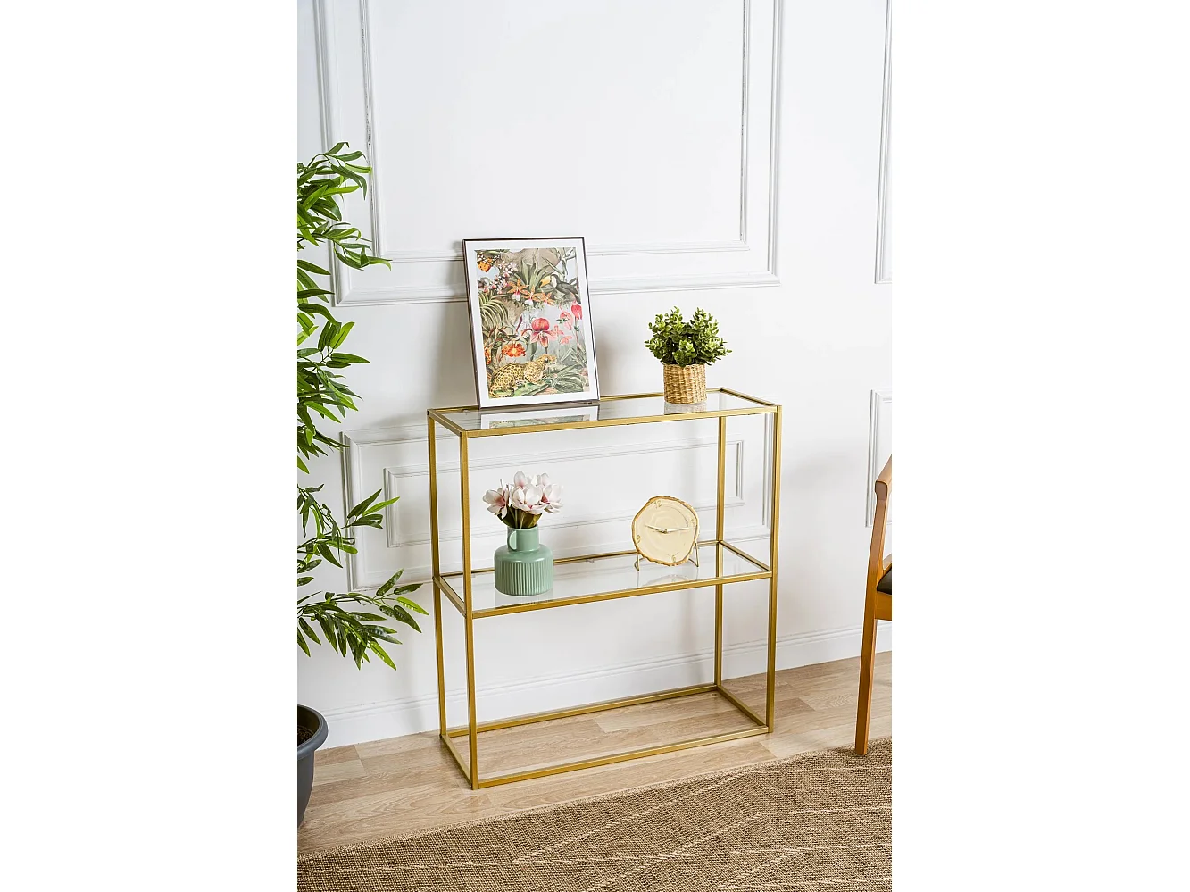 Aparador Dourado – 80 x 30 x 85 cm – Dourado – Vidro Temperado e Metal