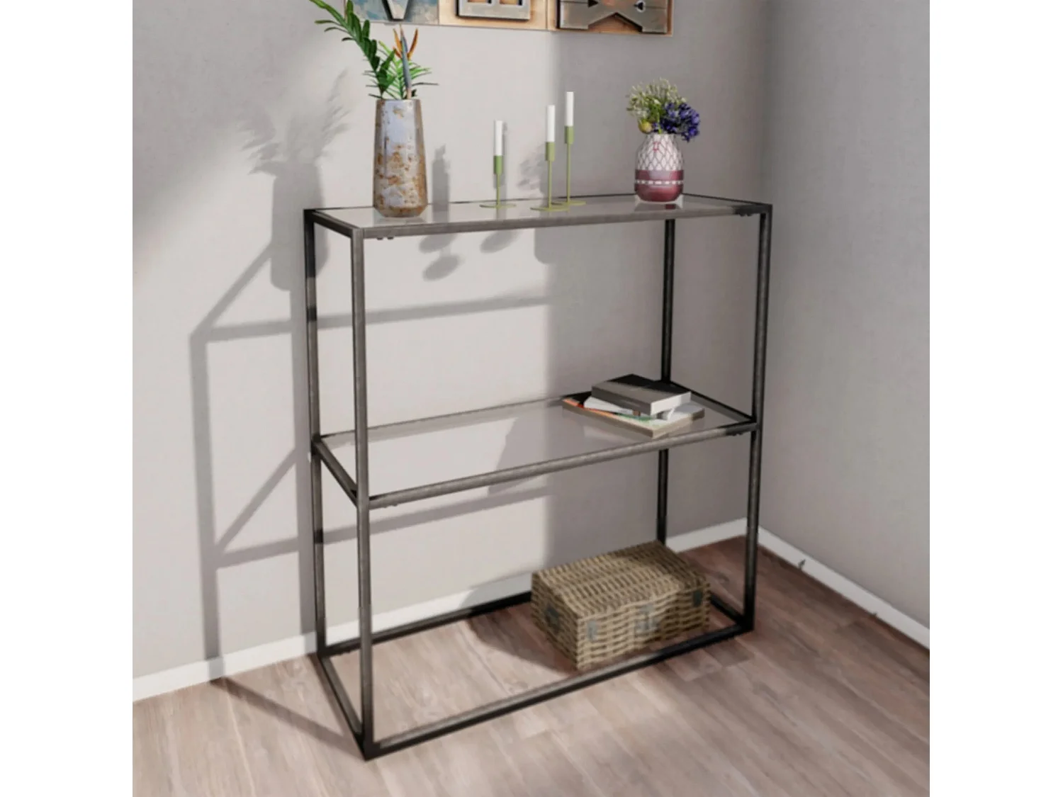 Buffet – 80 x 30 x 85 cm – noir – verre trempé et métal