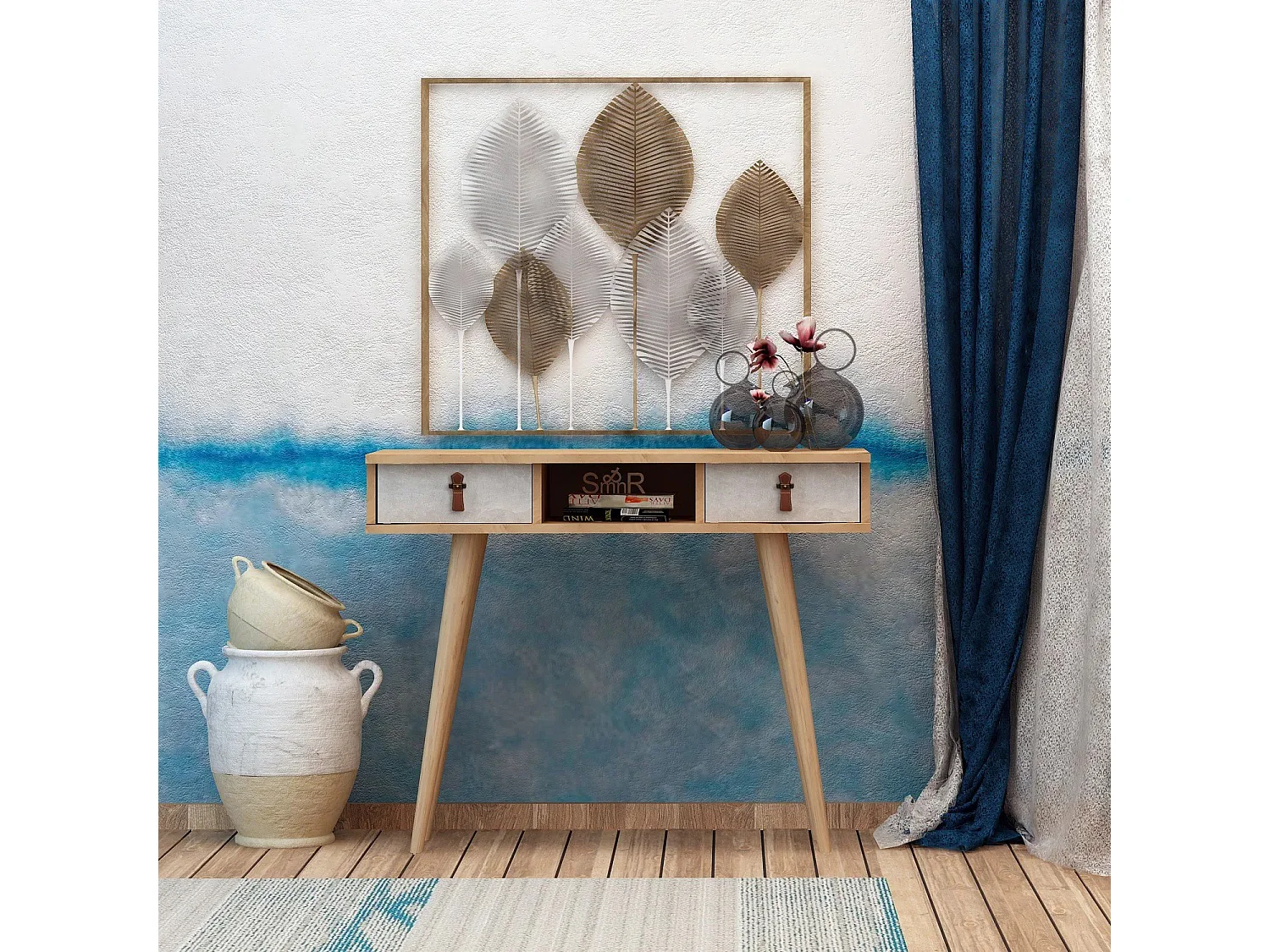 Consola Lawen color roble Blanco