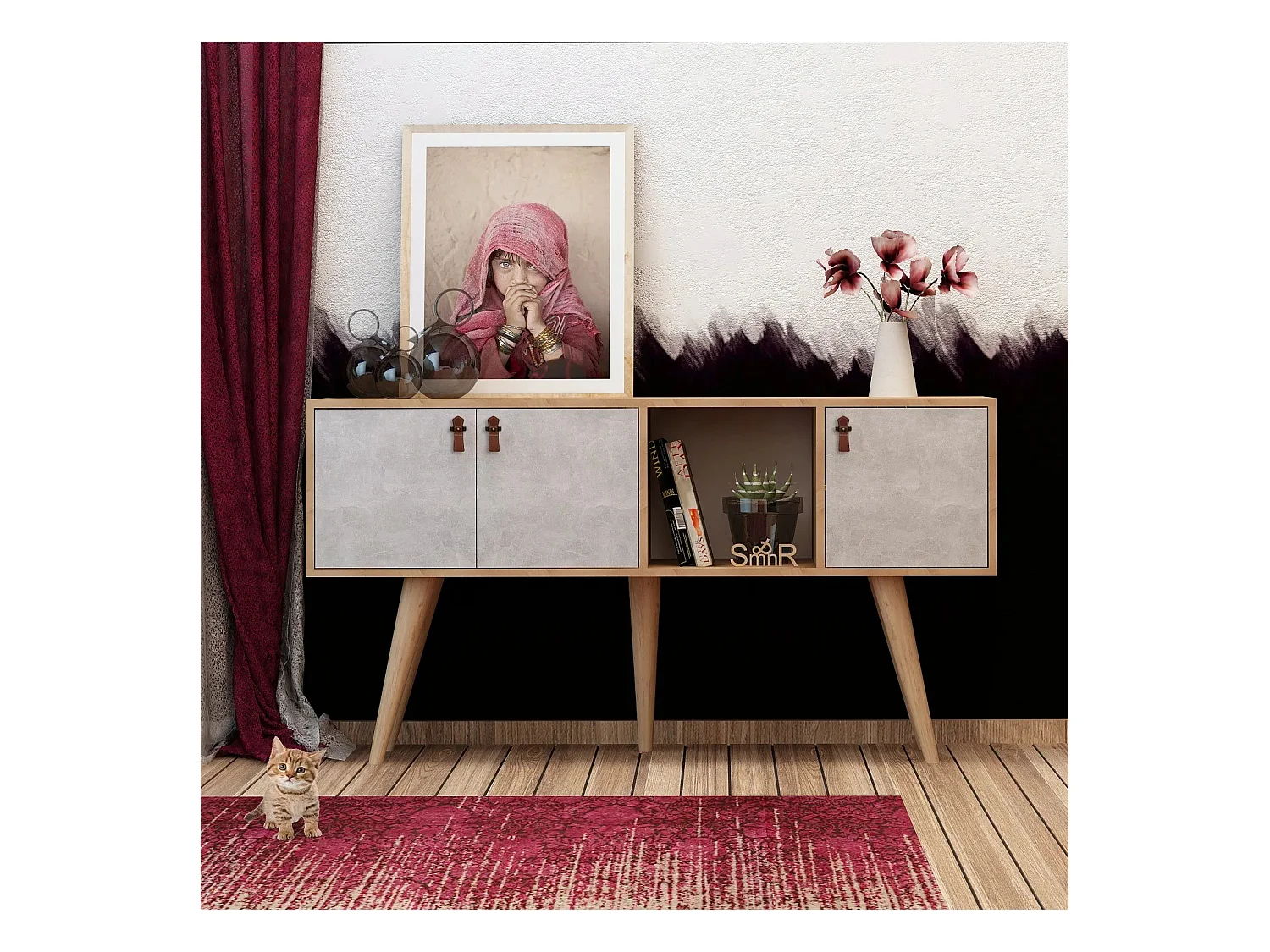 Consola Plamen color roble Blanco