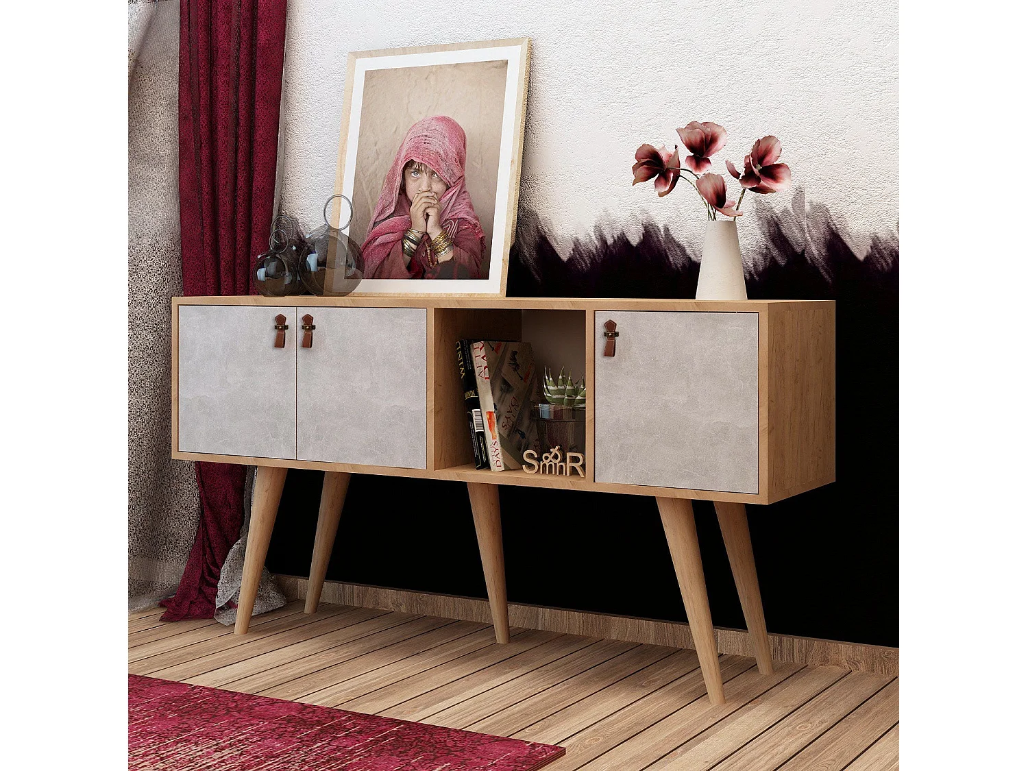 Consola Plamen color roble Blanco