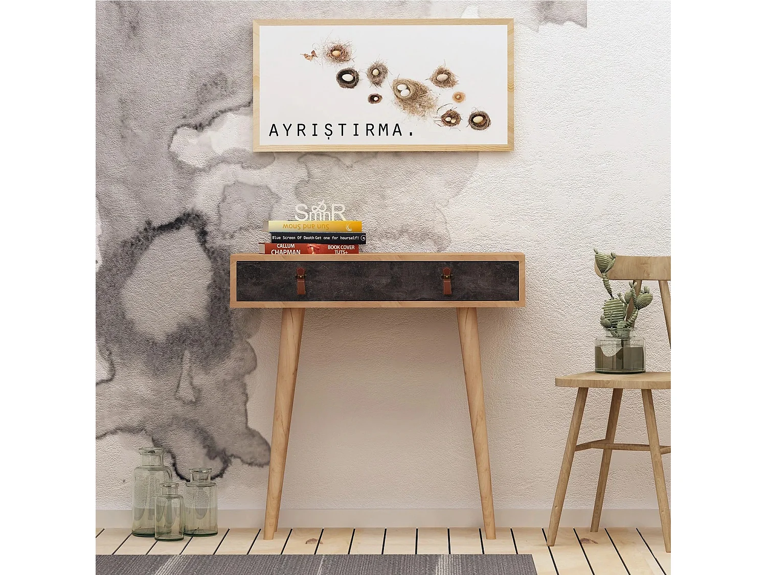 Aparador – 80cm x 87.6cm x 30cm – Carvalho e Cinzento Escuro – Melamina