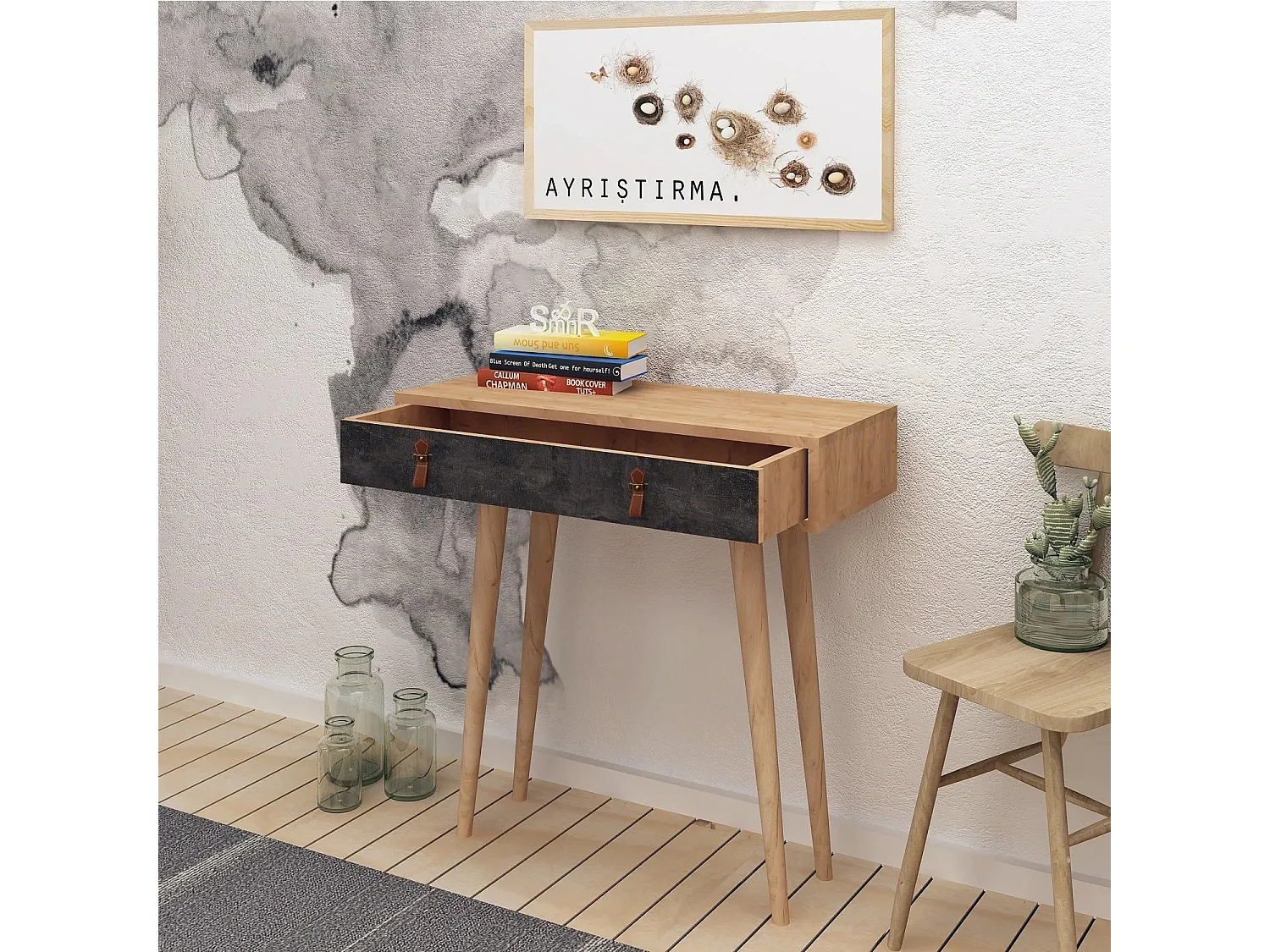 Aparador – 80cm x 87.6cm x 30cm – Carvalho e Cinzento Escuro – Melamina