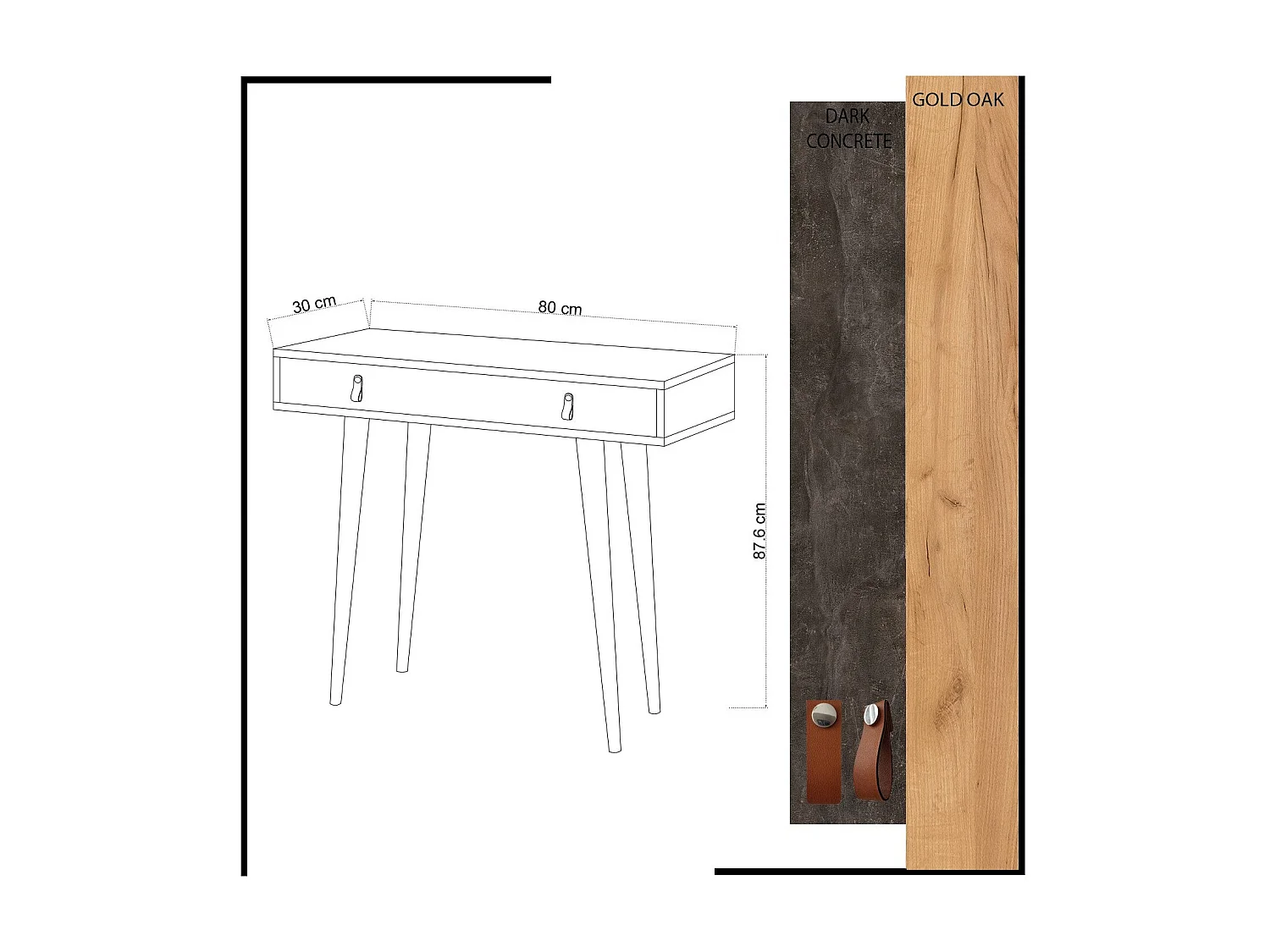 Aparador – 80cm x 87.6cm x 30cm – Carvalho e Cinzento Escuro – Melamina