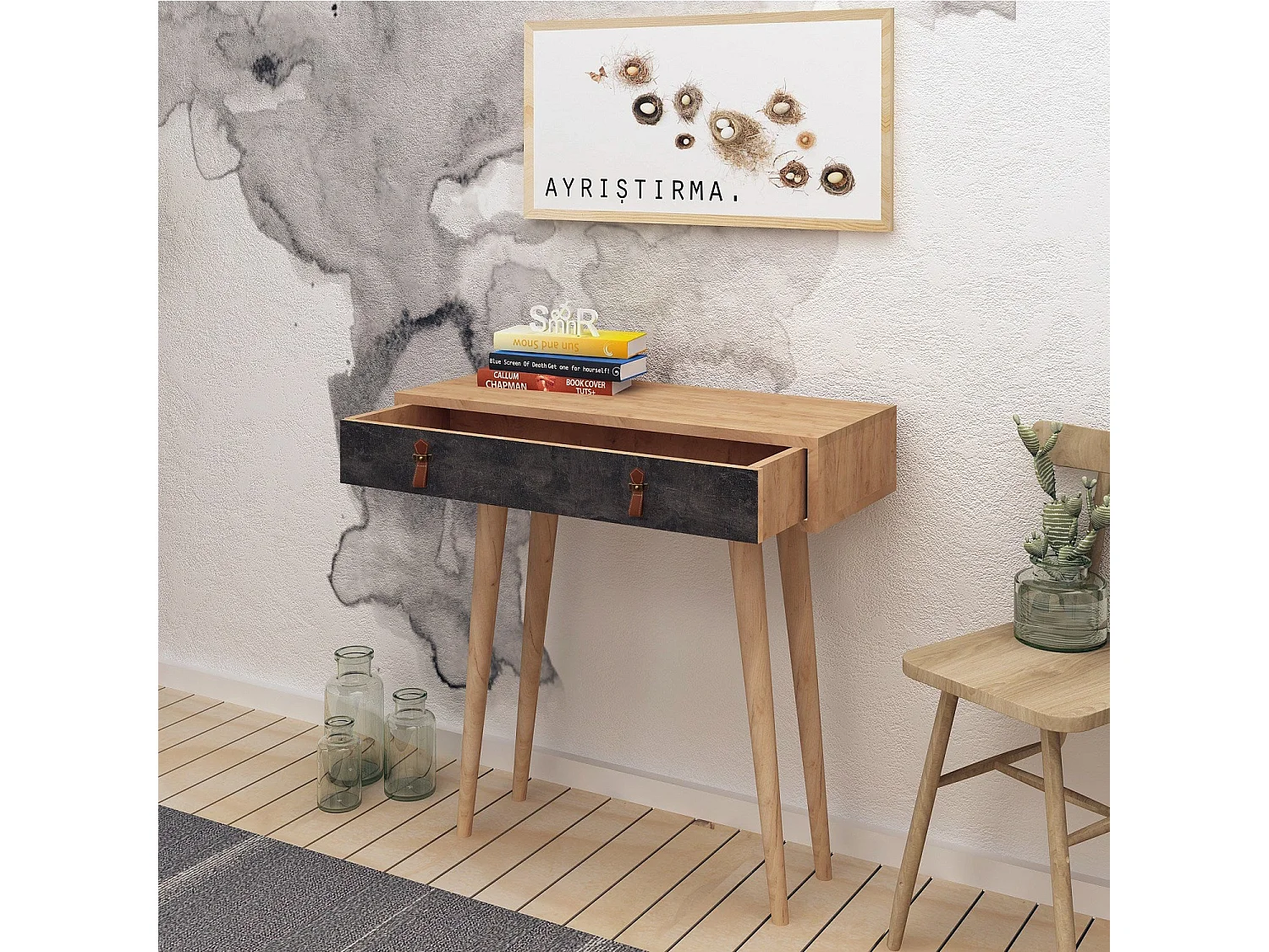 Aparador – 80cm x 87.6cm x 30cm – Carvalho e Cinzento Escuro – Melamina