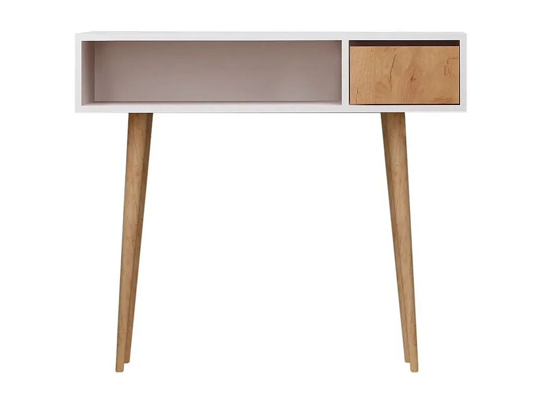 Aparador de 2 níveis – 100 cm – Carvalho e Branco – Painéis de partículas revestidos a melamina