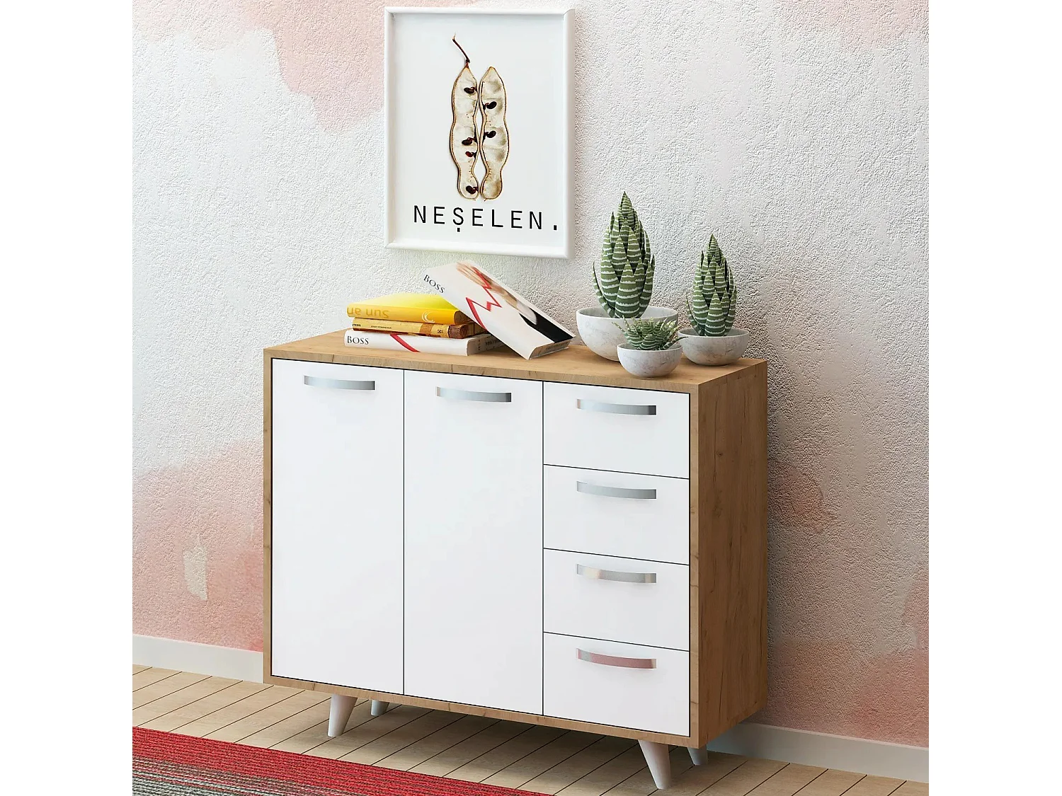 Gabinete multiusos Waga color roble Blanco 100x82x35 cm