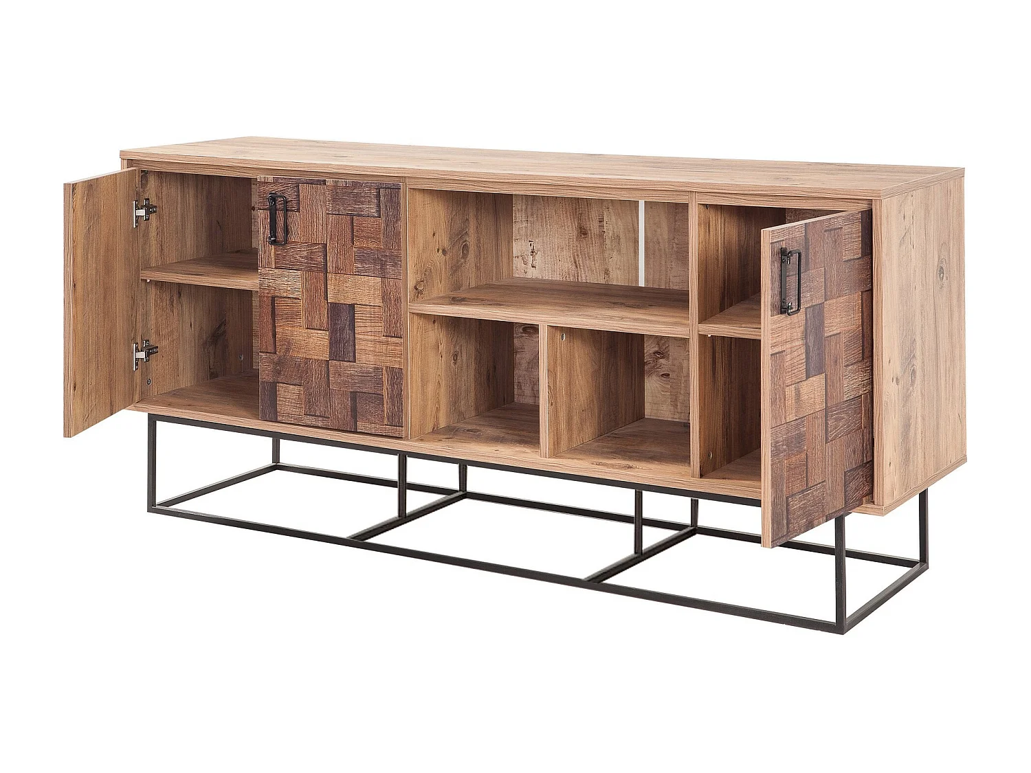 Aparador Moderno – 180 x 80 x 40 cm – Pinho Atlântico e Preto – Metal e Melamina