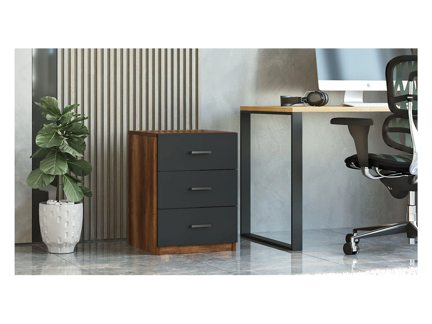 Cajonera Vario C antracita color nogal 44.5x46.6x61.8 cm