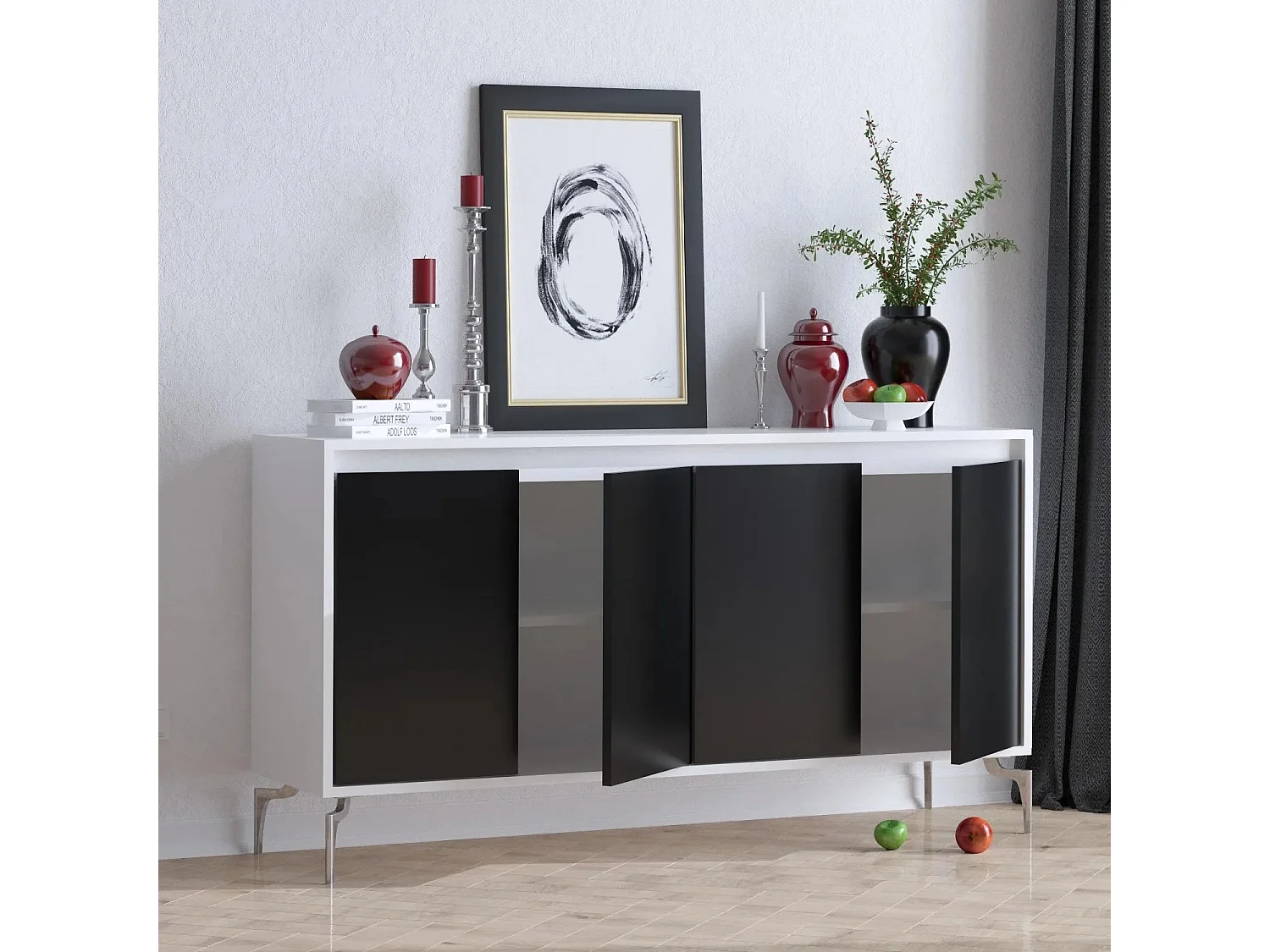 Aparador – 140 cm x 94 cm x 40 cm – Preto e Branco – Painel de Partículas