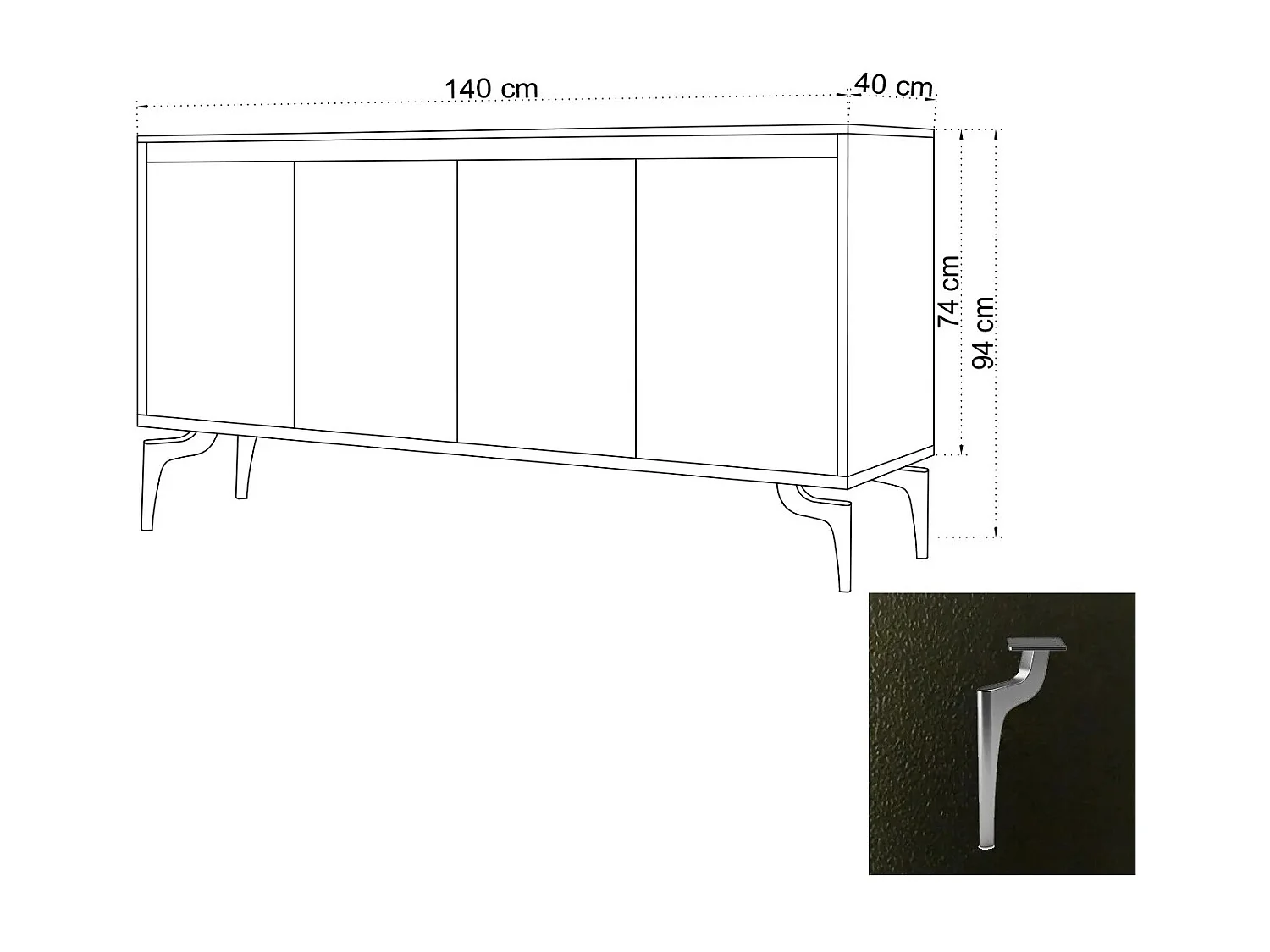 Aparador – 140 cm x 94 cm x 40 cm – Preto e Branco – Painel de Partículas