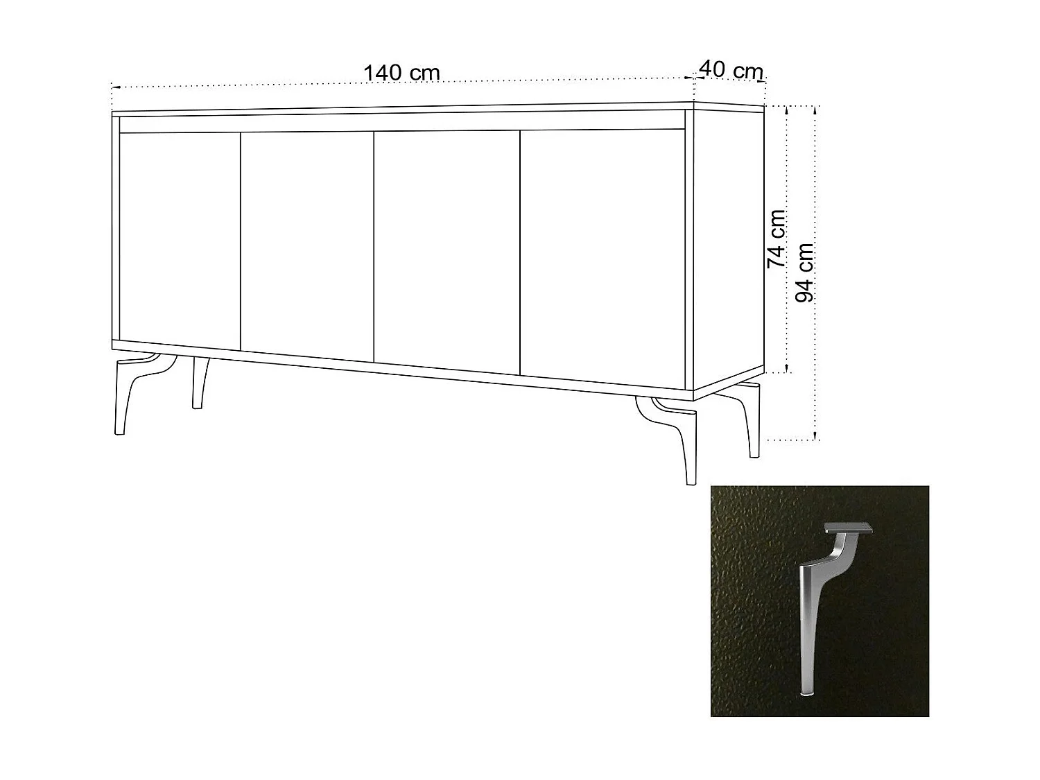 Aparador – 140 cm x 94 cm x 40 cm – Preto e Branco – Painel de Partículas
