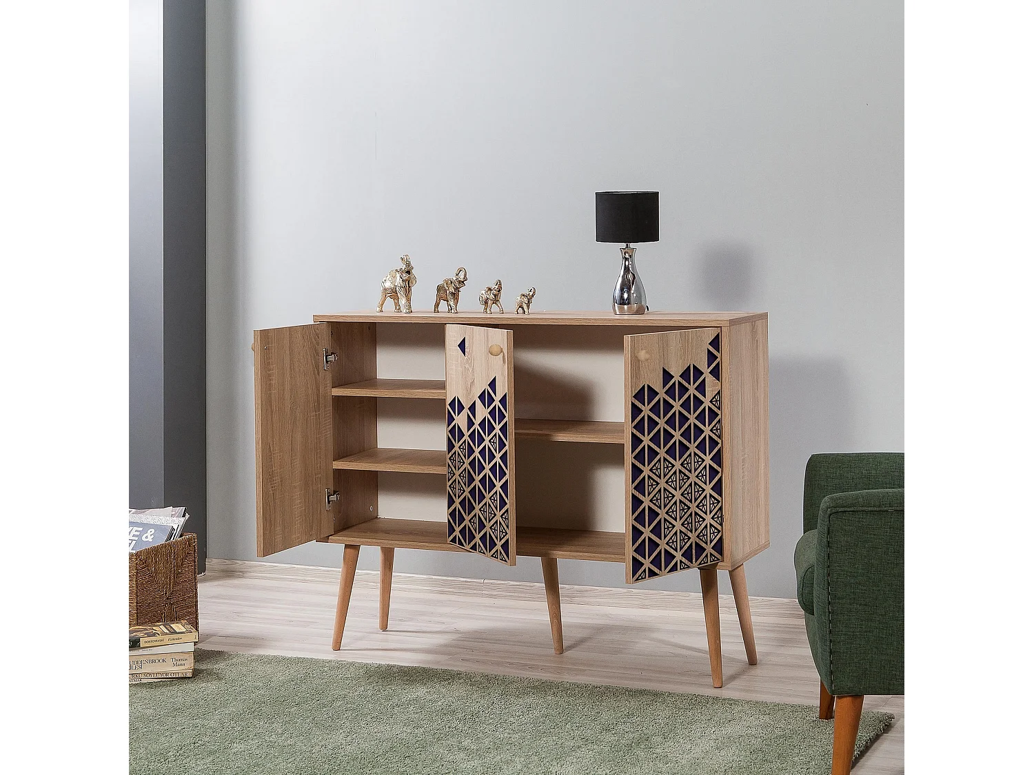 Aparador Moderno – 120 x 90 x 36 cm – Carvalho Sonoma – Melamina