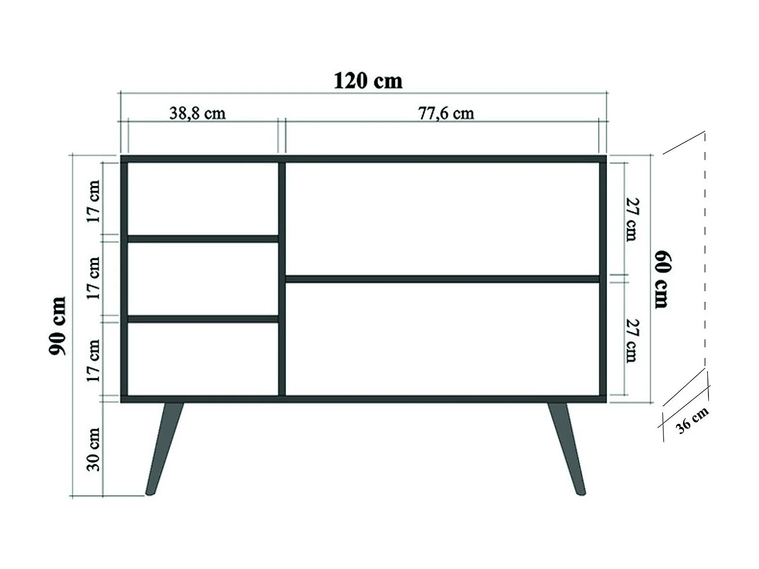 Aparador Moderno – 120 x 90 x 36 cm – Carvalho Sonoma – Melamina