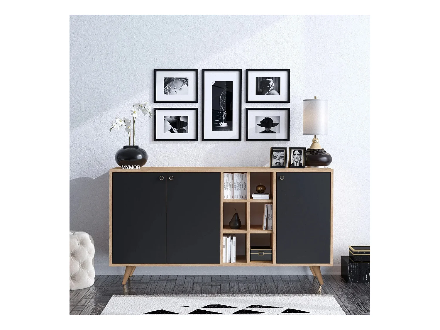 Aparador VEİT color roble Negro 140x89x40 cm