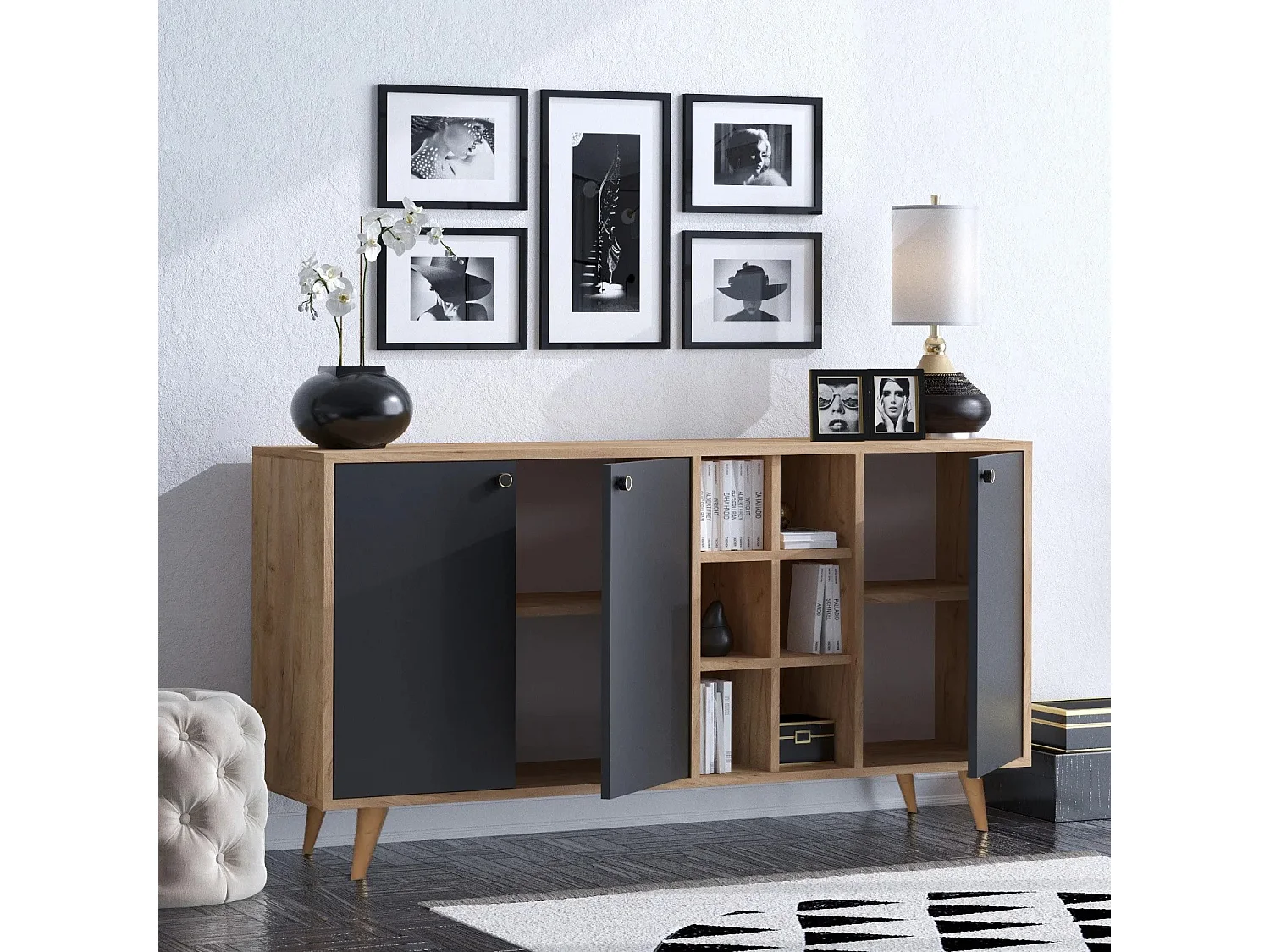 Aparador VEİT color roble Negro 140x89x40 cm