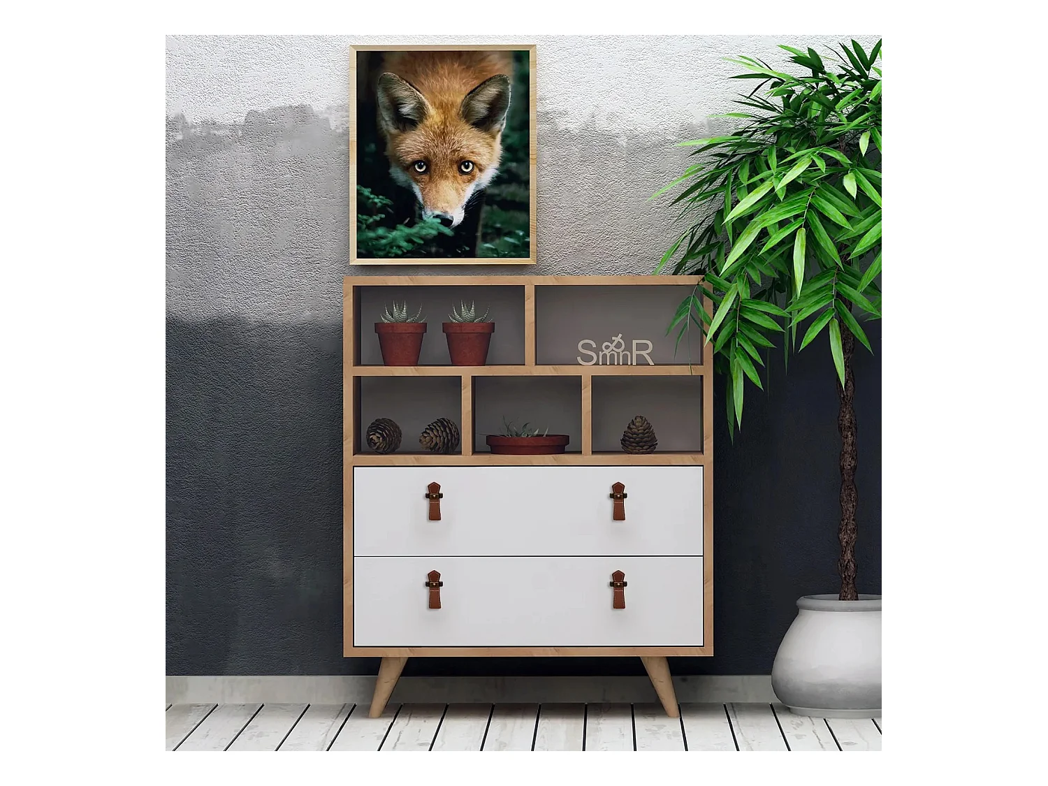 Cómoda Beggu color roble Blanco 70x40x85.6 cm