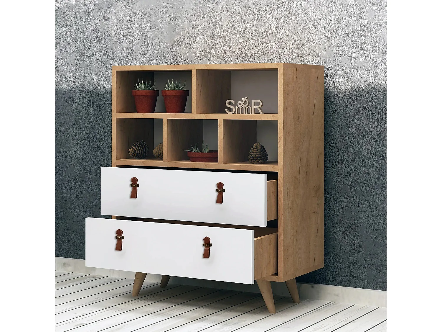 Cómoda Beggu color roble Blanco 70x40x85.6 cm