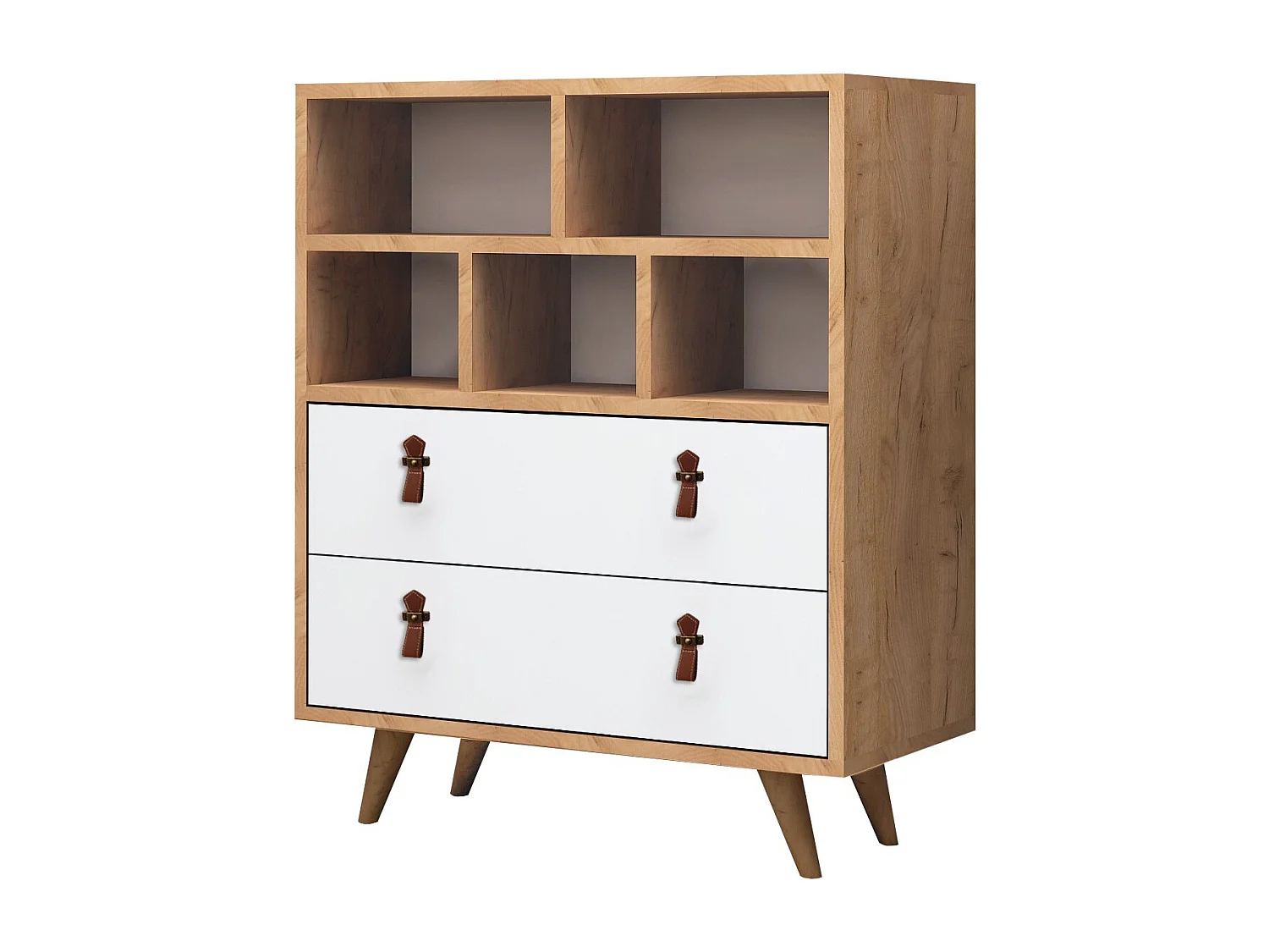 Cómoda Beggu color roble Blanco 70x40x85.6 cm