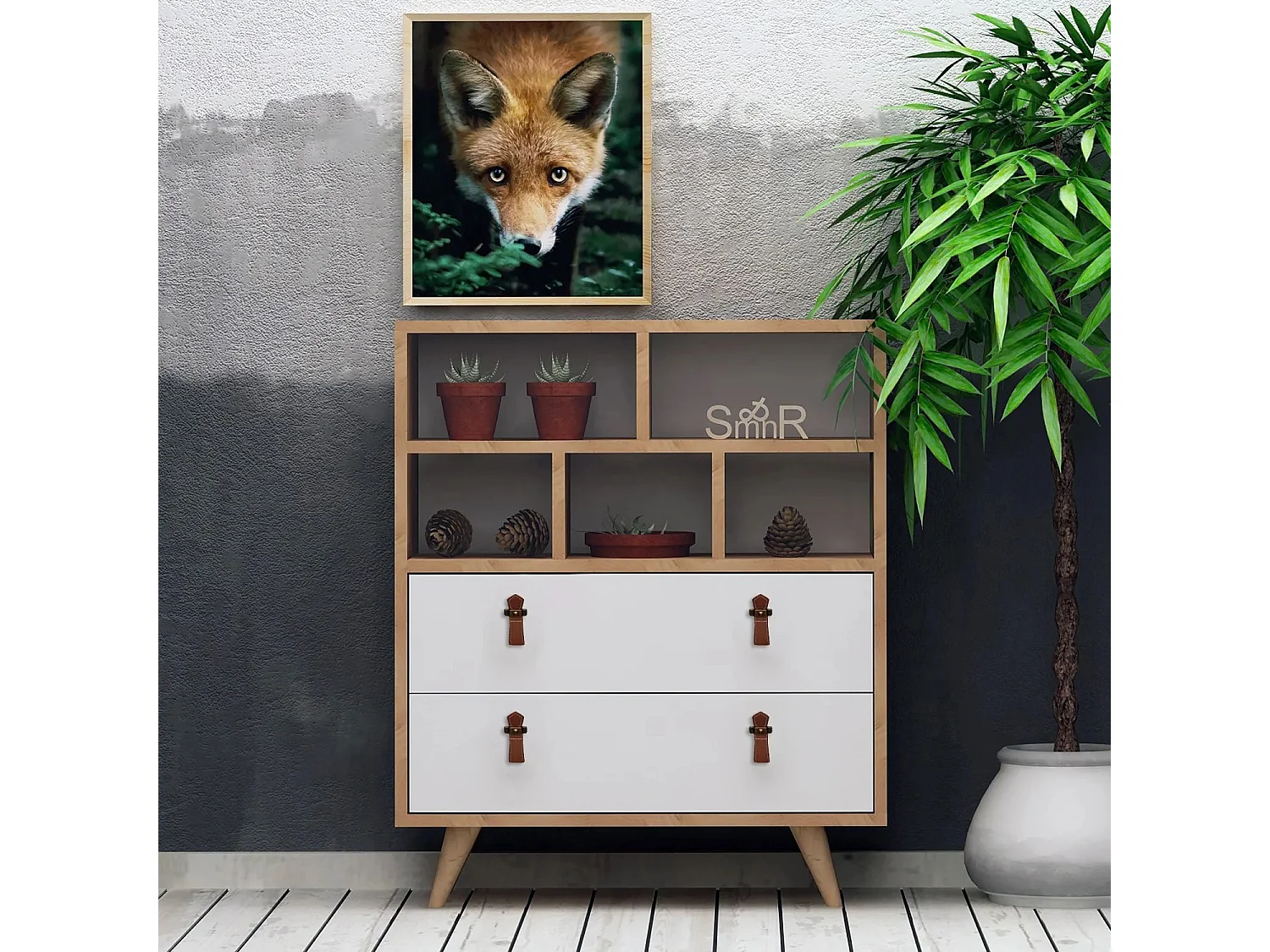 Cómoda Beggu color roble Blanco 70x40x85.6 cm