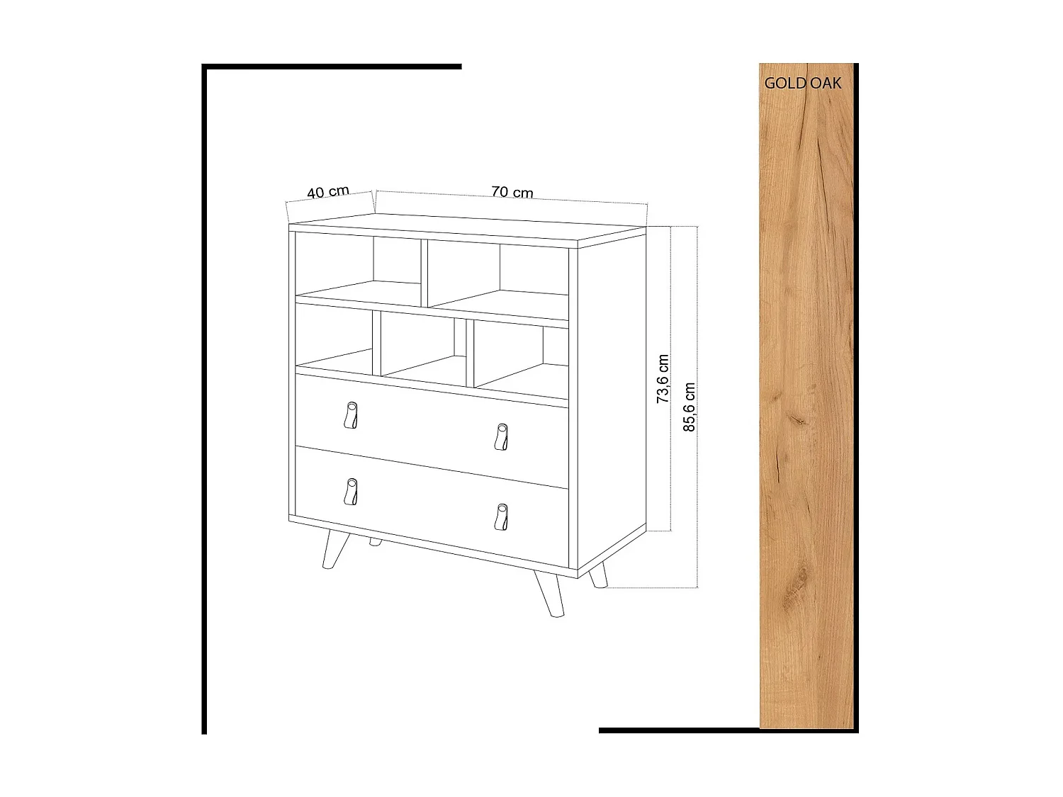 Cómoda Beggu color roble Blanco 70x40x85.6 cm