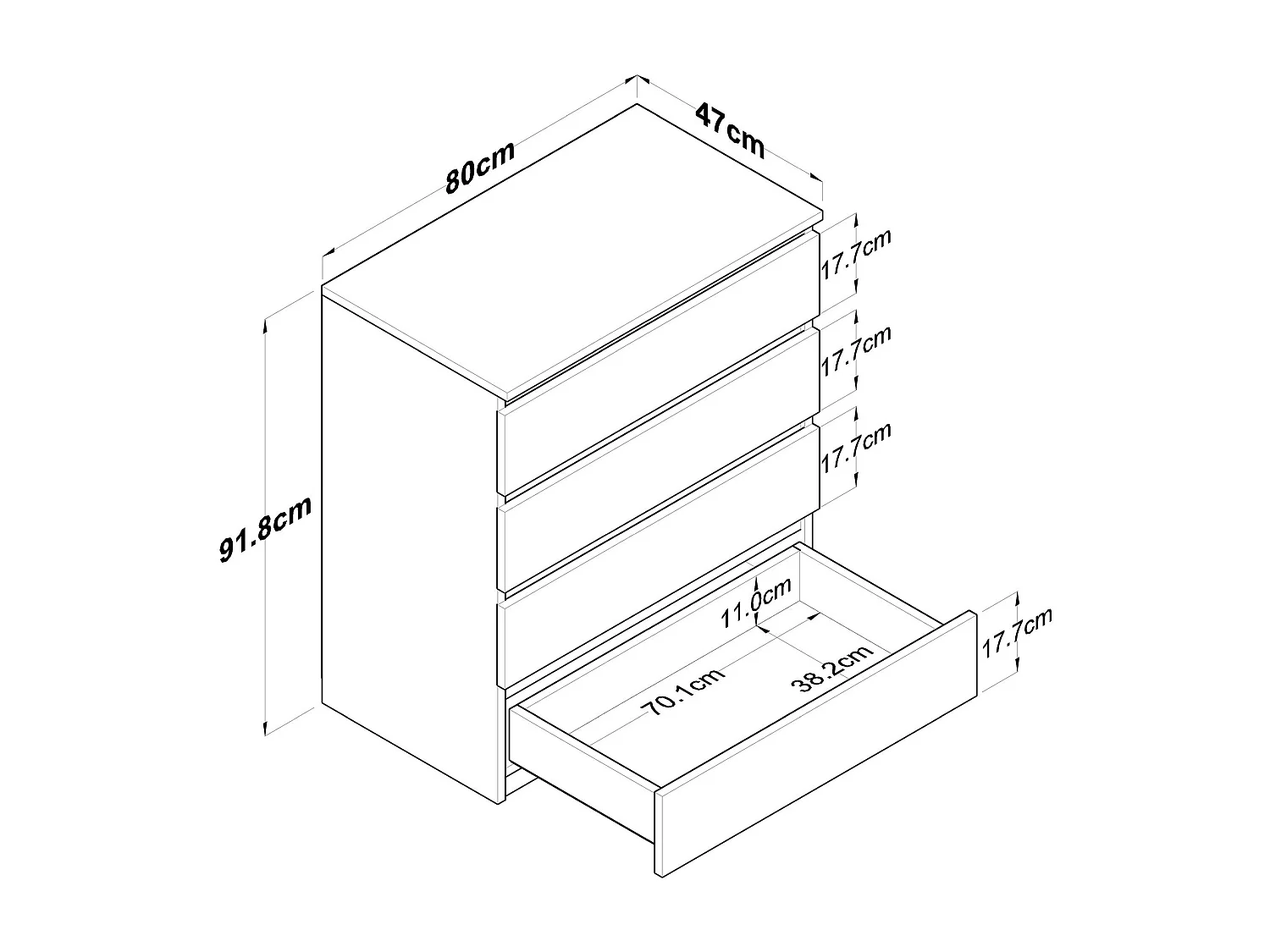 Cómoda BE102 2431 Blanco 80x47x97.8 cm